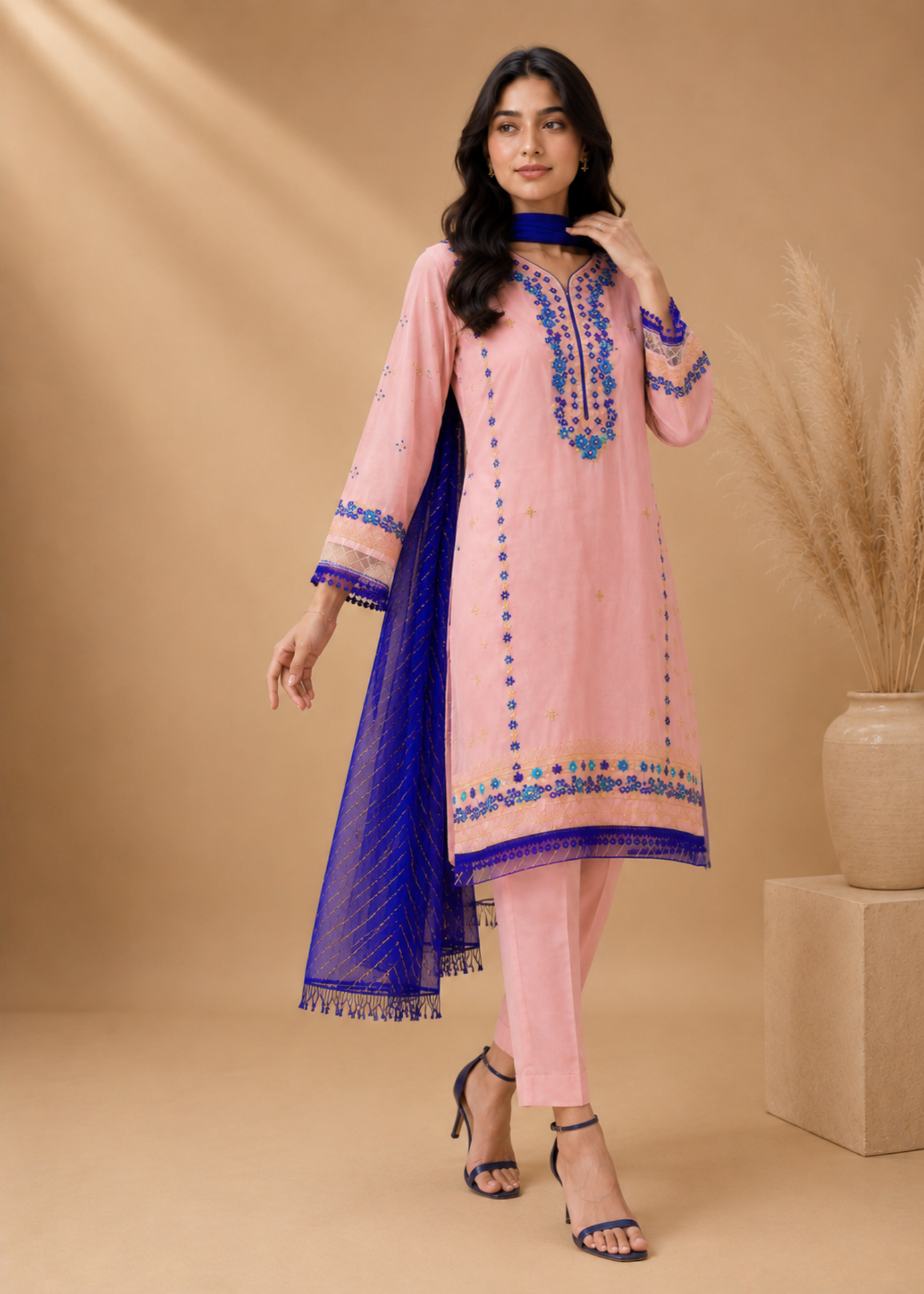 lawn cotton Unstitched in Baby pink