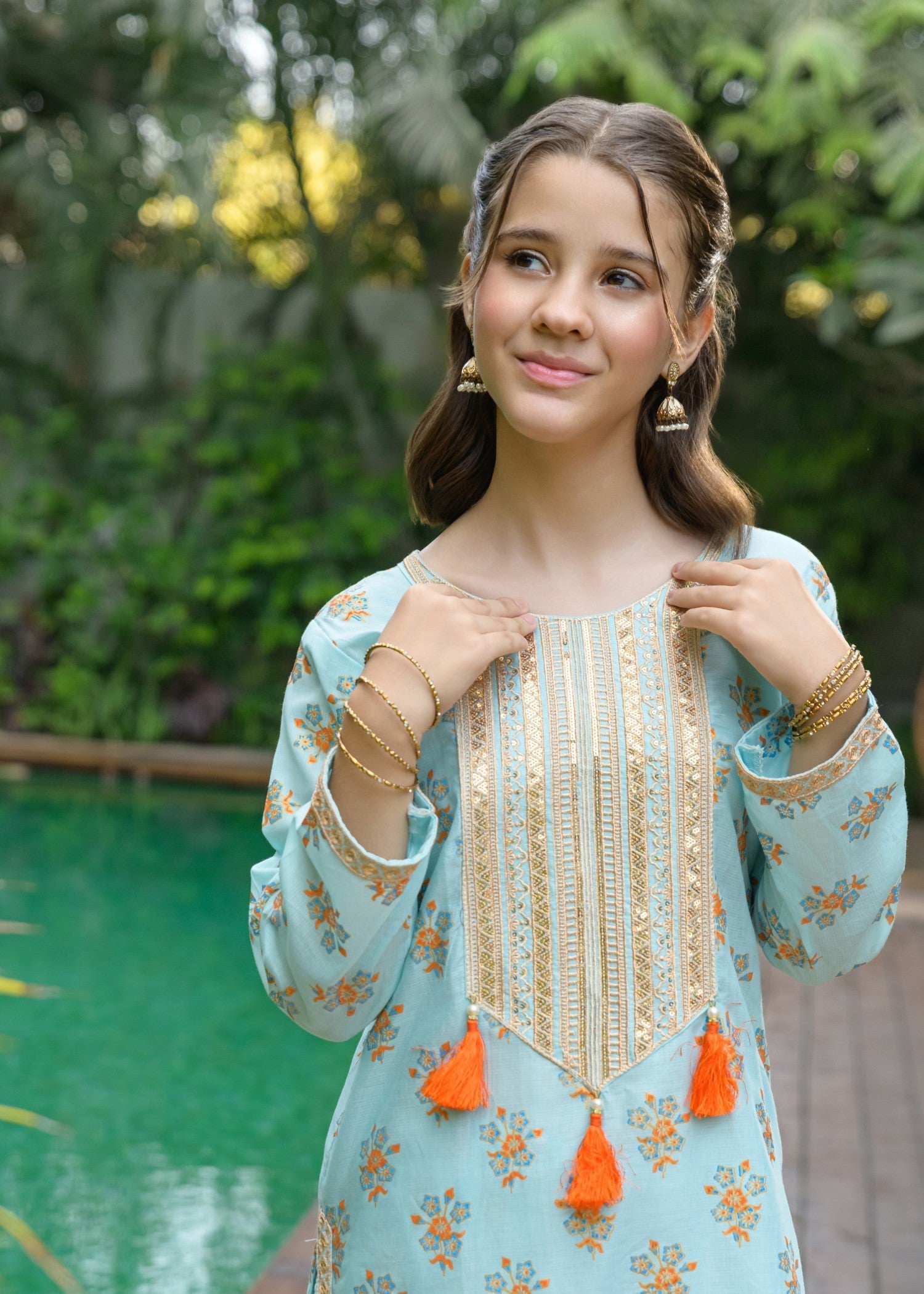 lawn Gharara in Turquoise