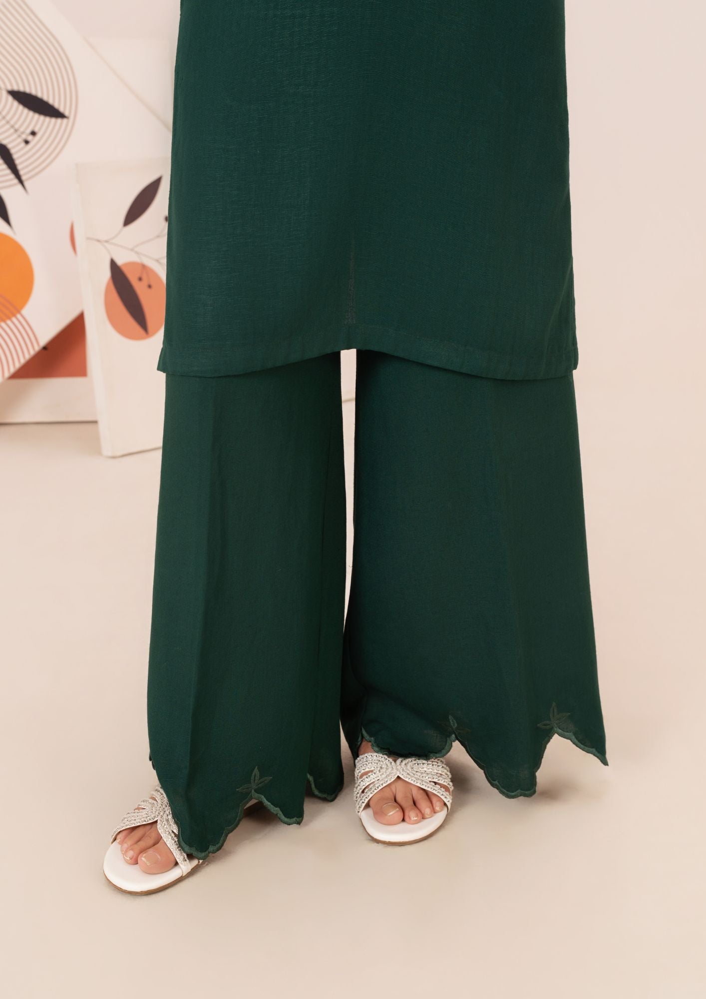 silk karandi Kurta Set in Bottle green