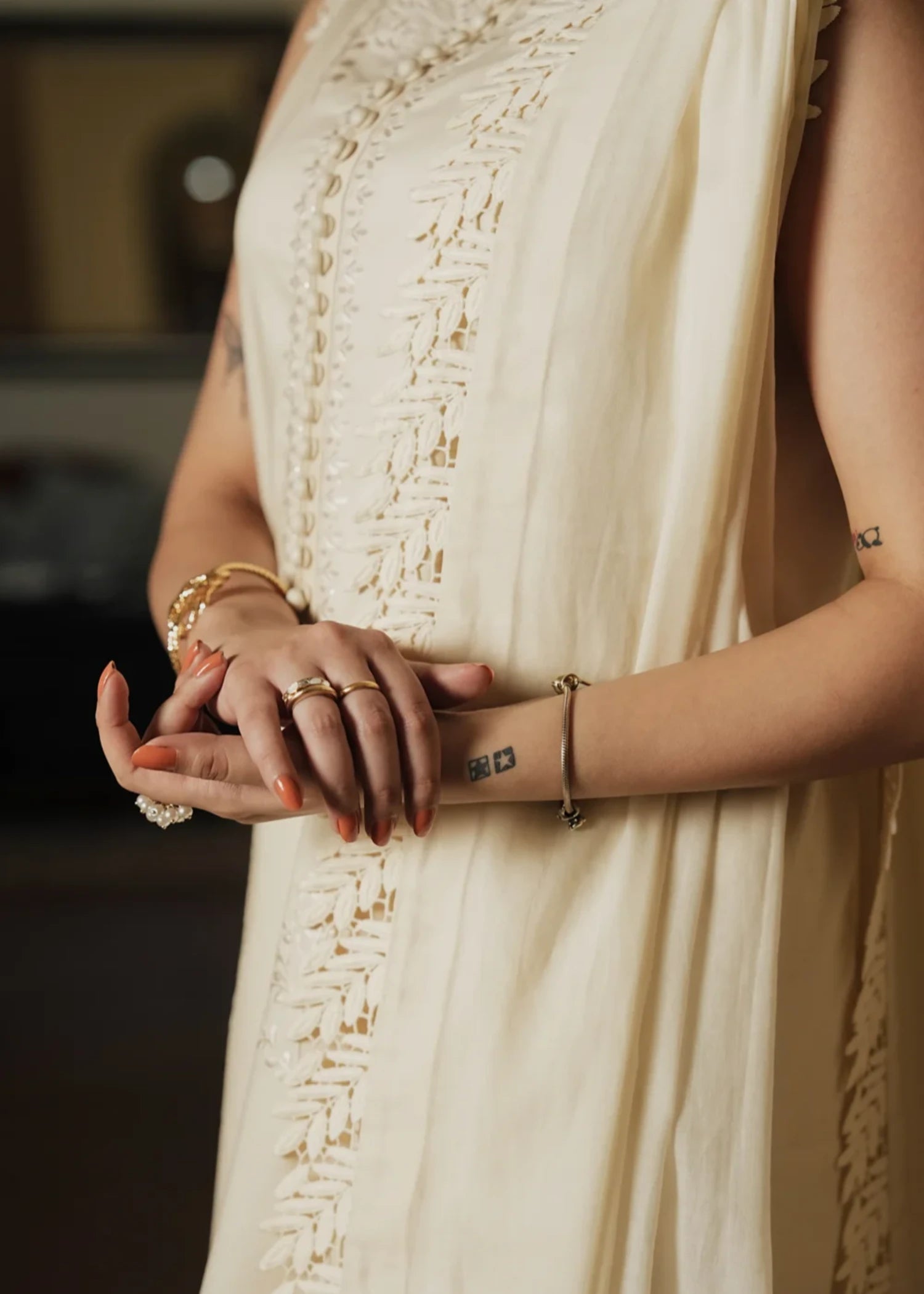 lawn cotton Kurta Set in Ivory