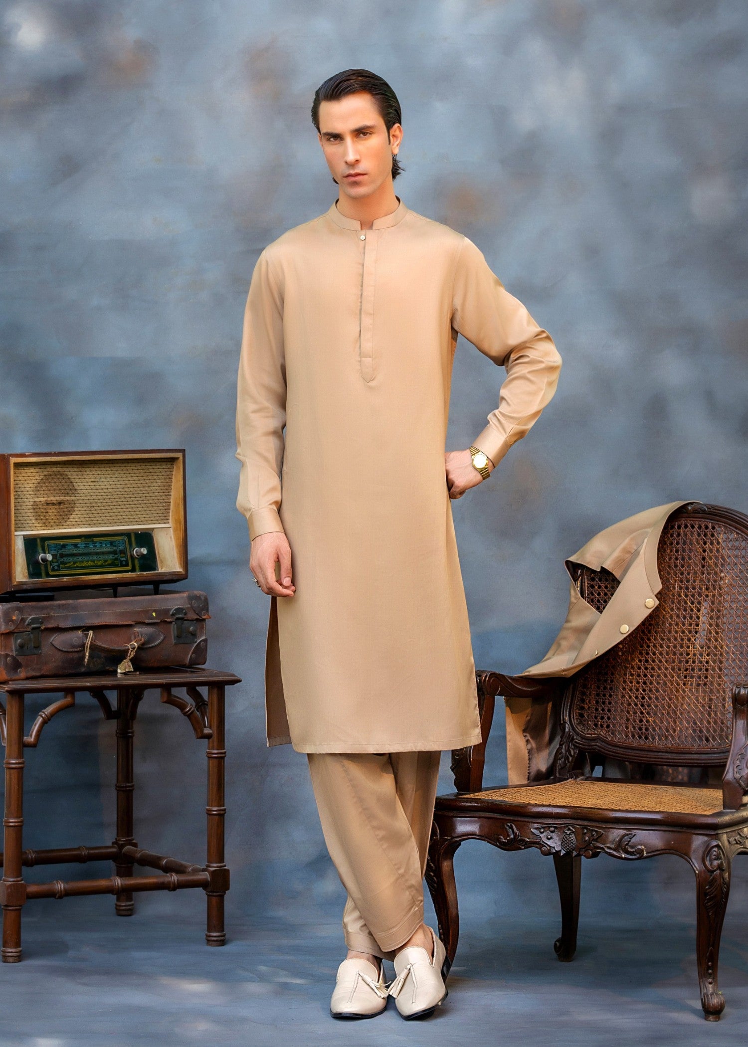 suiting Shalwar Kameez in Beige