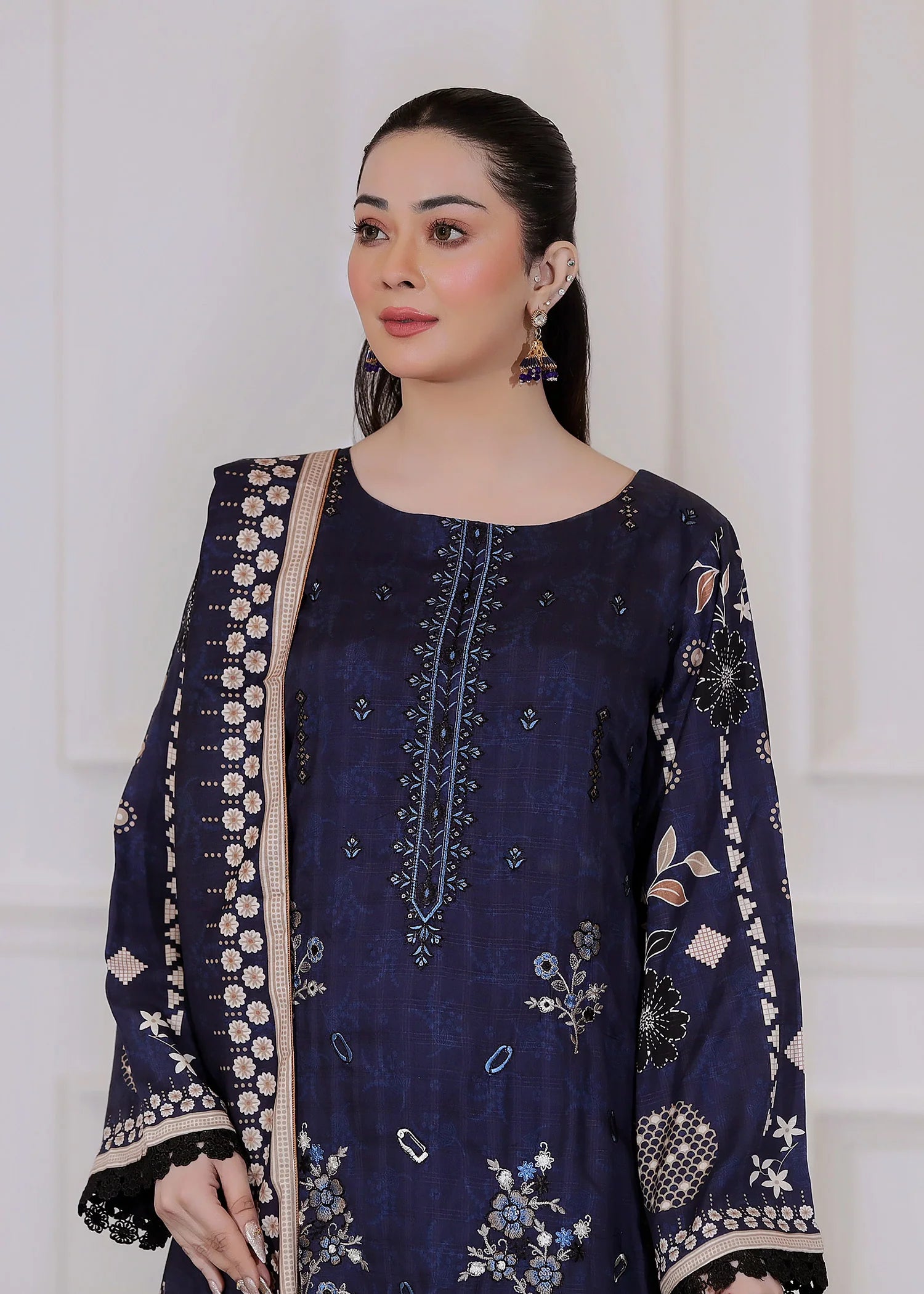 wool Kurta Set in Dark blue