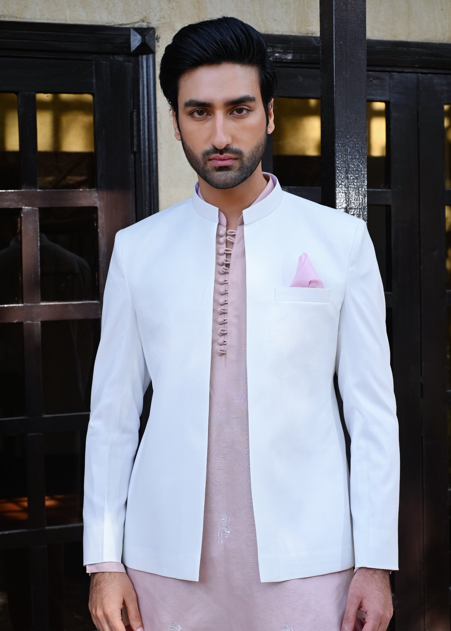 banarasi brocade Prince Coat in White