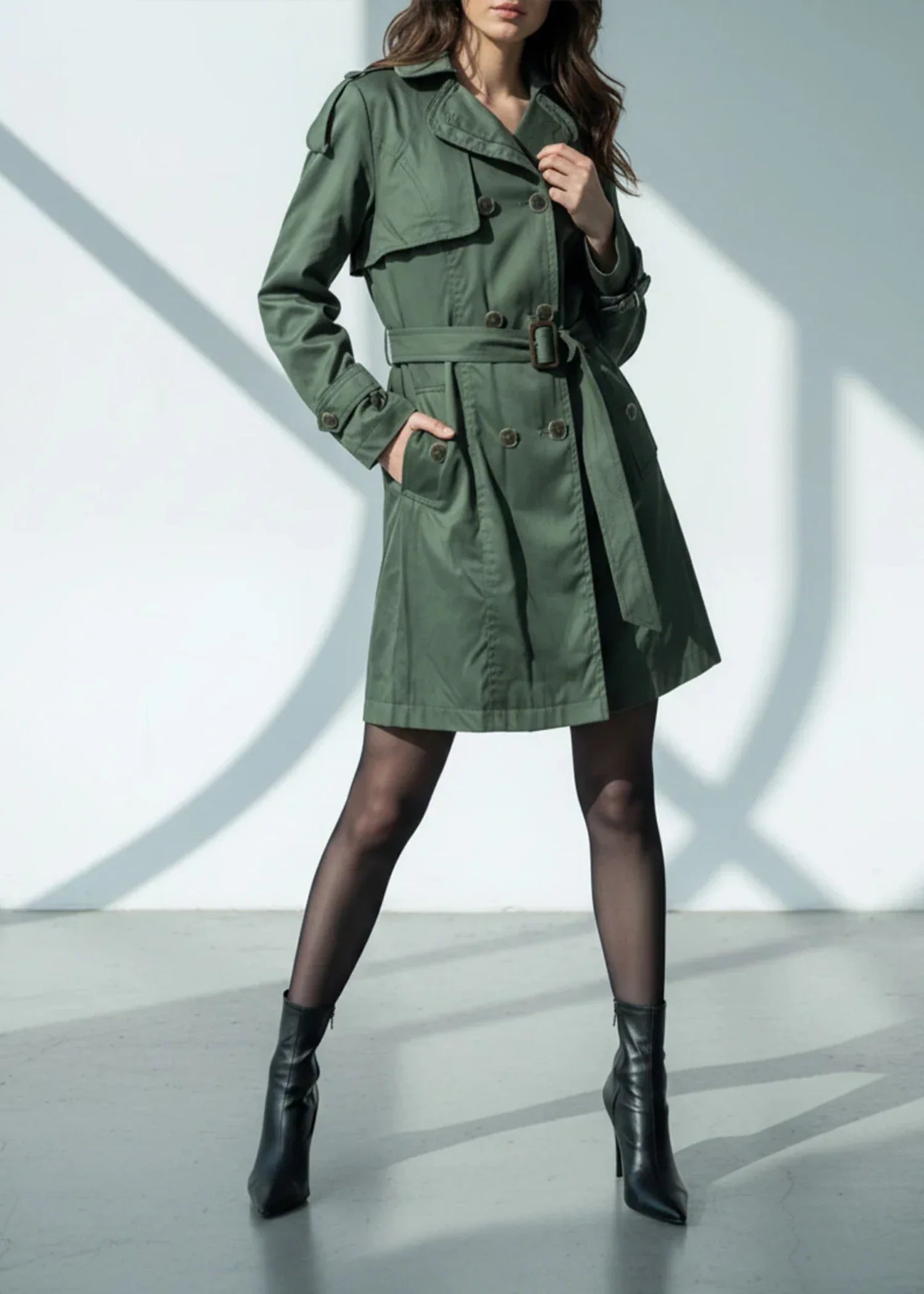 acrylic wool Coat in Olive green