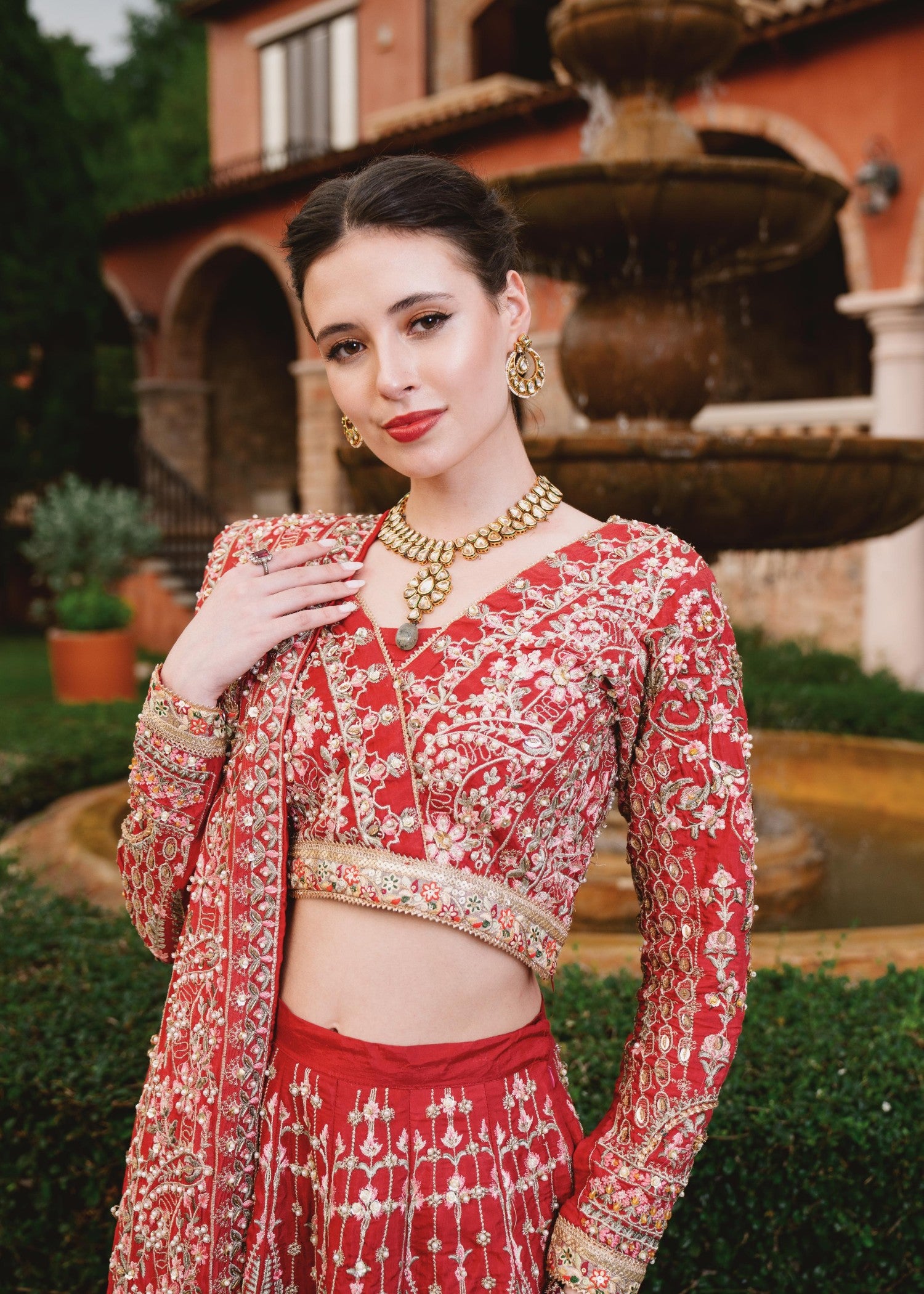 silk Lehenga in Red