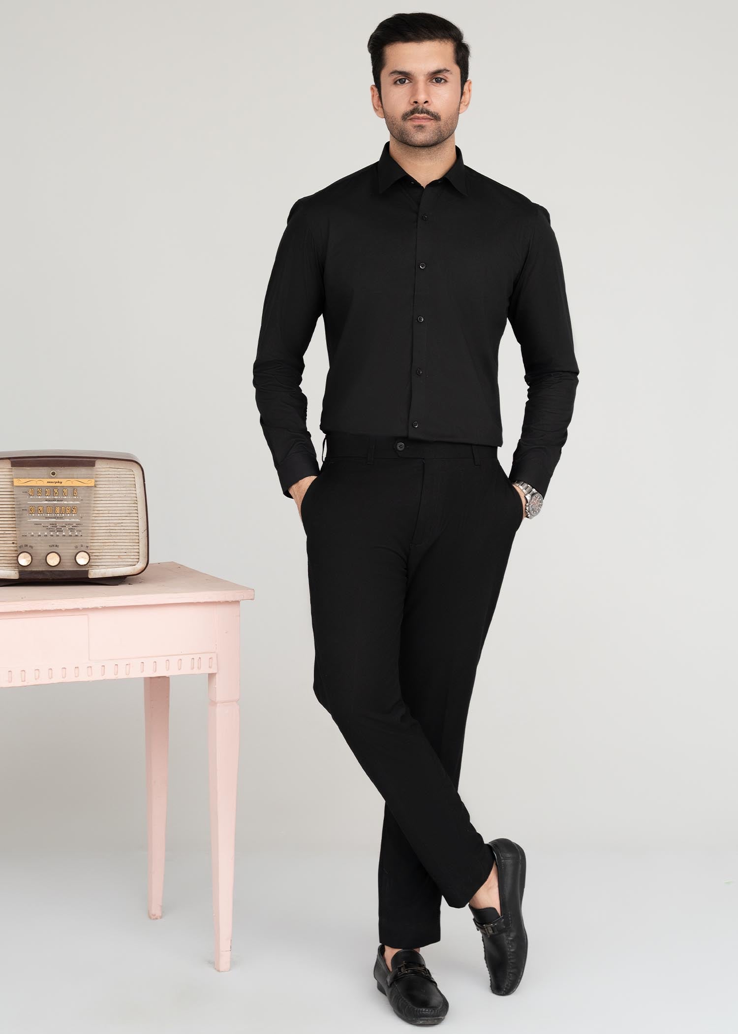 wash & wear Formal Shirt in Black