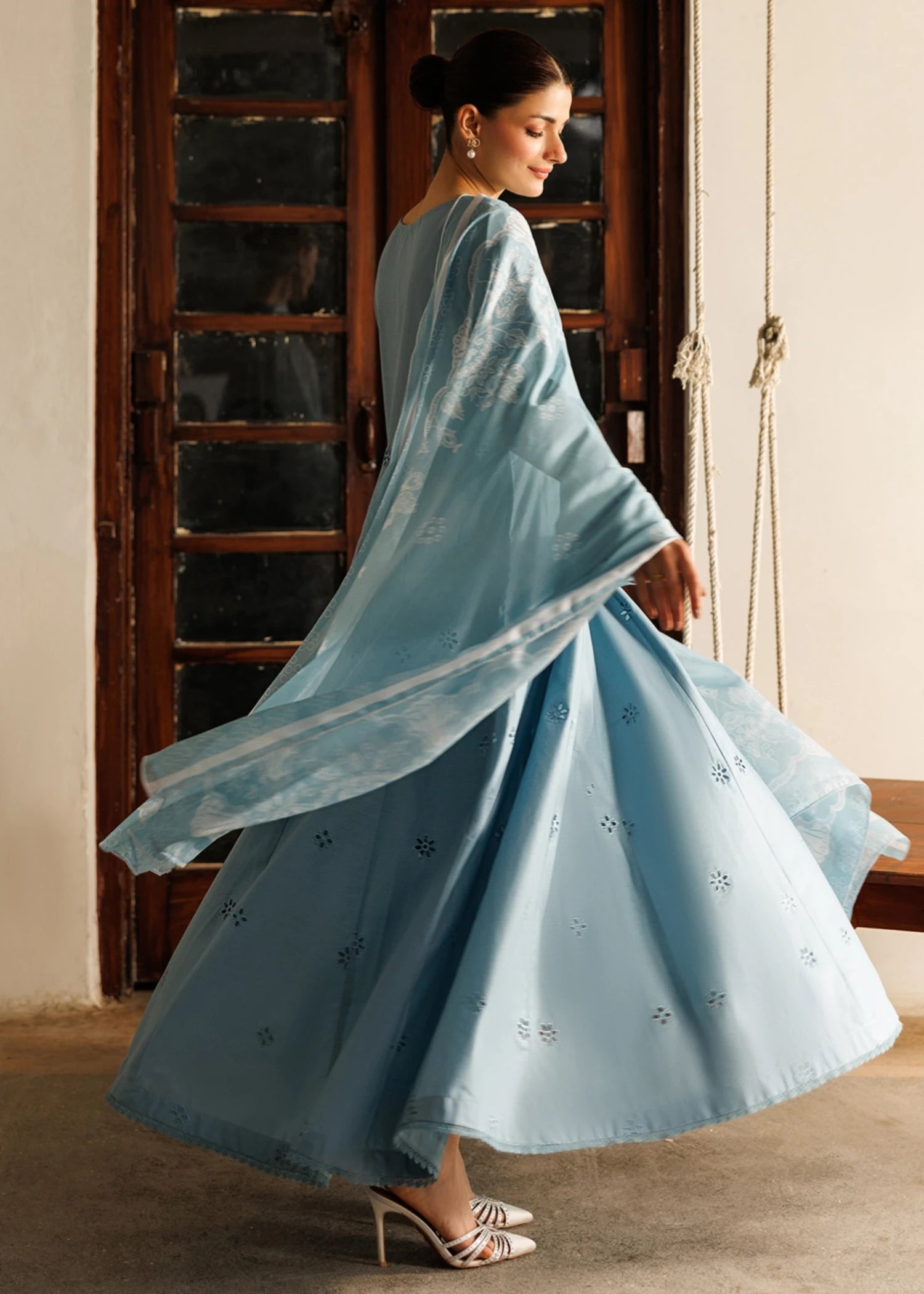 cotton Pishwas in Ice blue