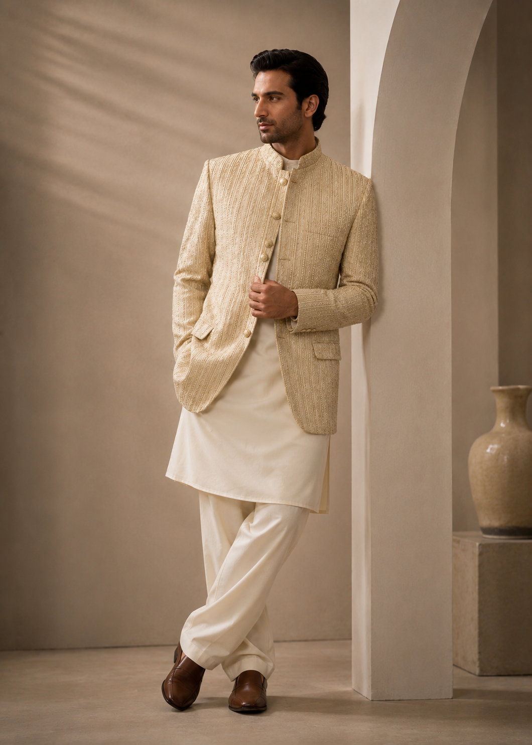 raw silk Prince Coat in Champagne