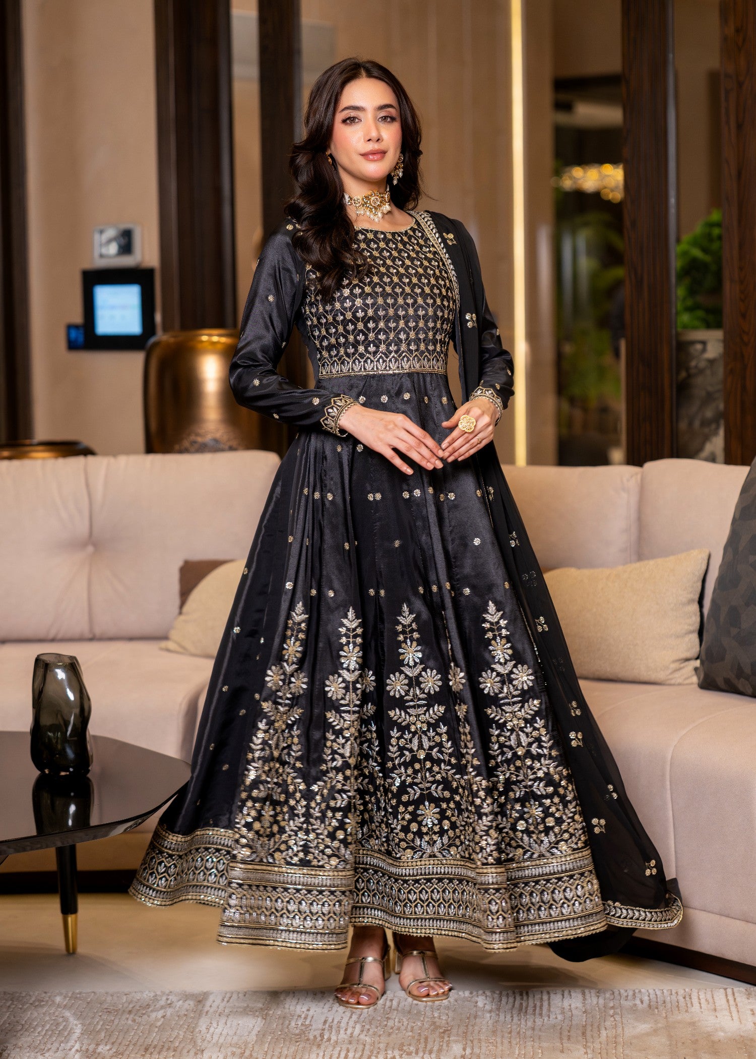 kattan silk Anarkali in Black