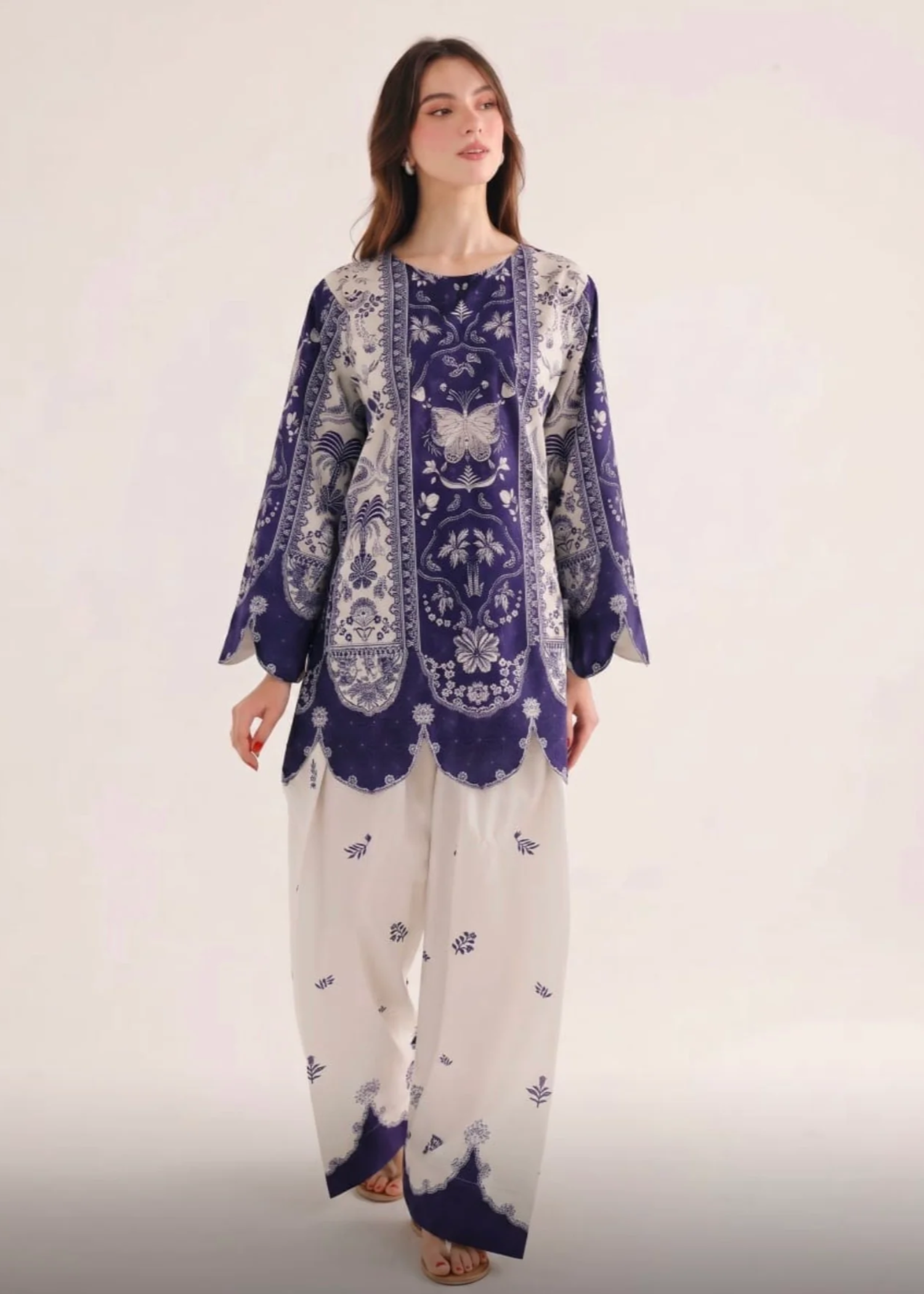 poly lawn Kurta Set in Navy blue