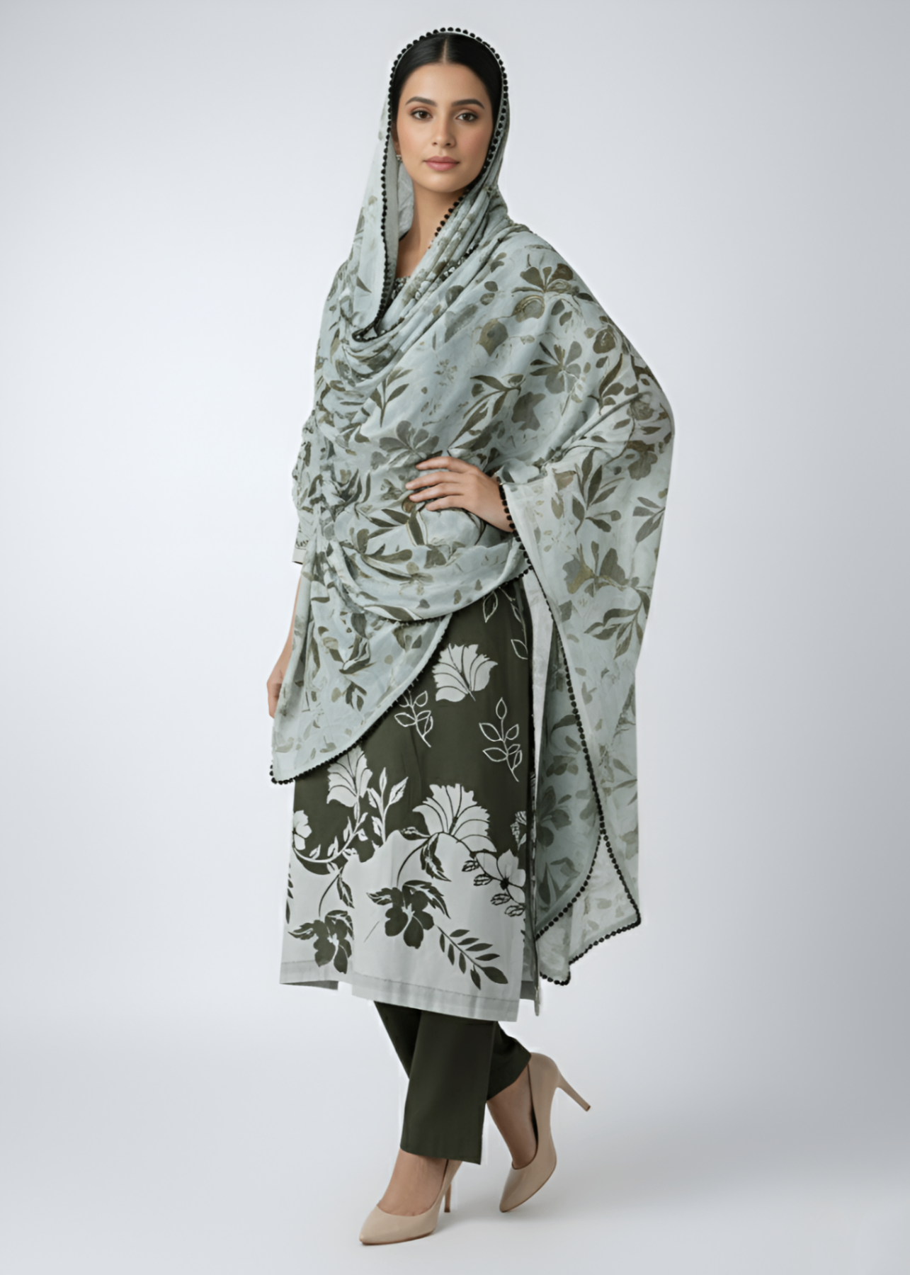 cambric Kurta Set in Green