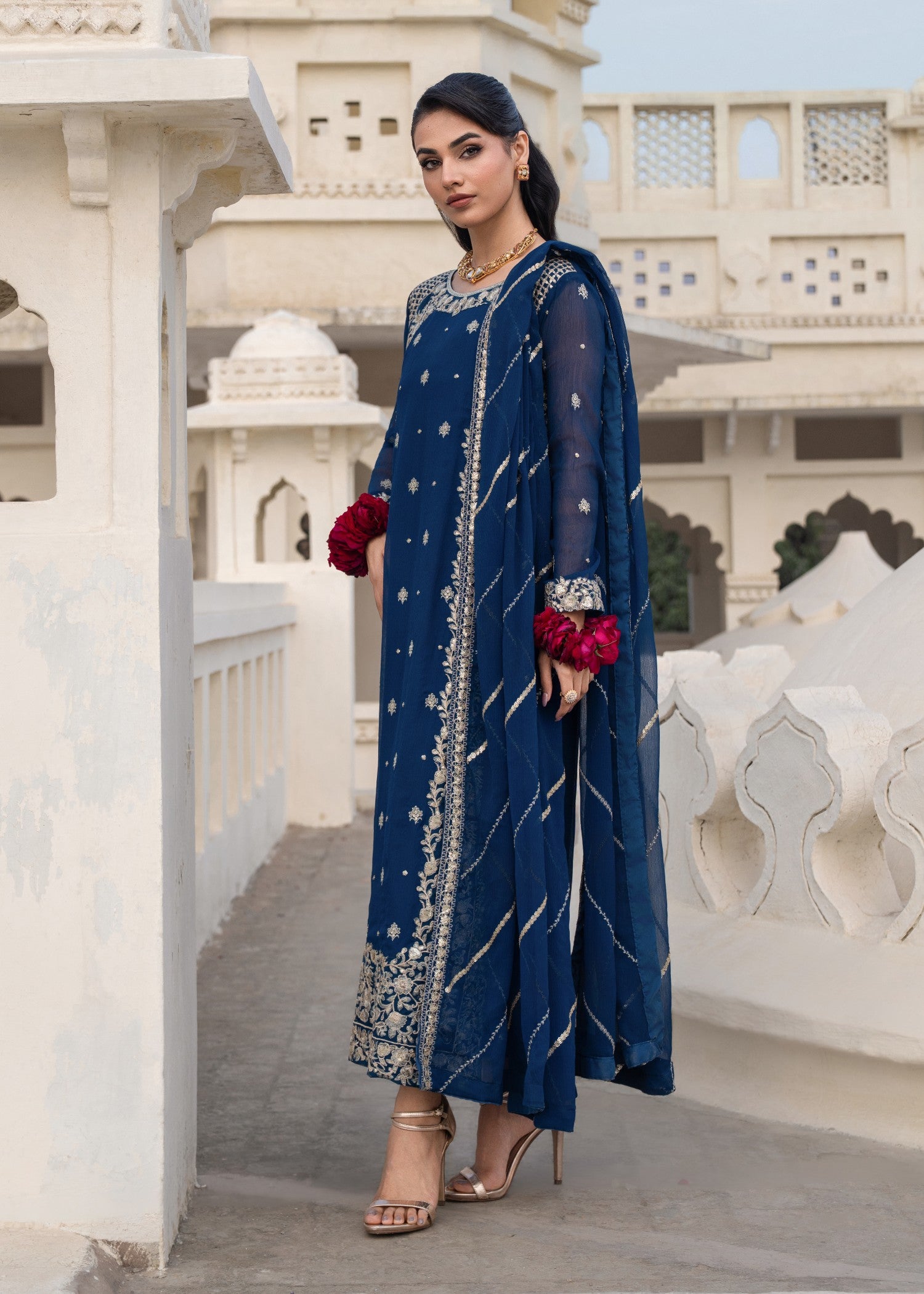 chiffon Kurta Set in Teal