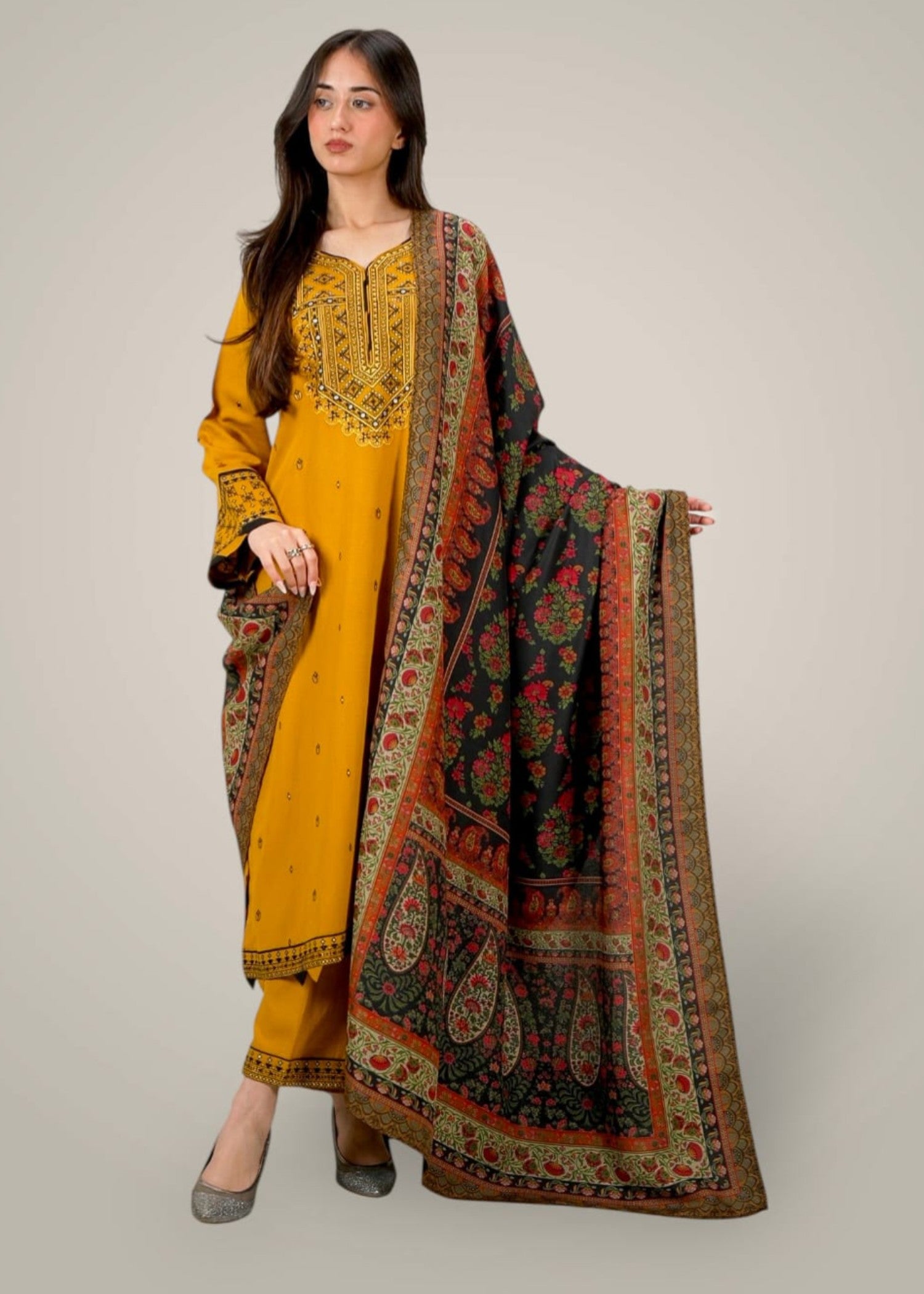 khaddar Kurta Set in Mellow yellow