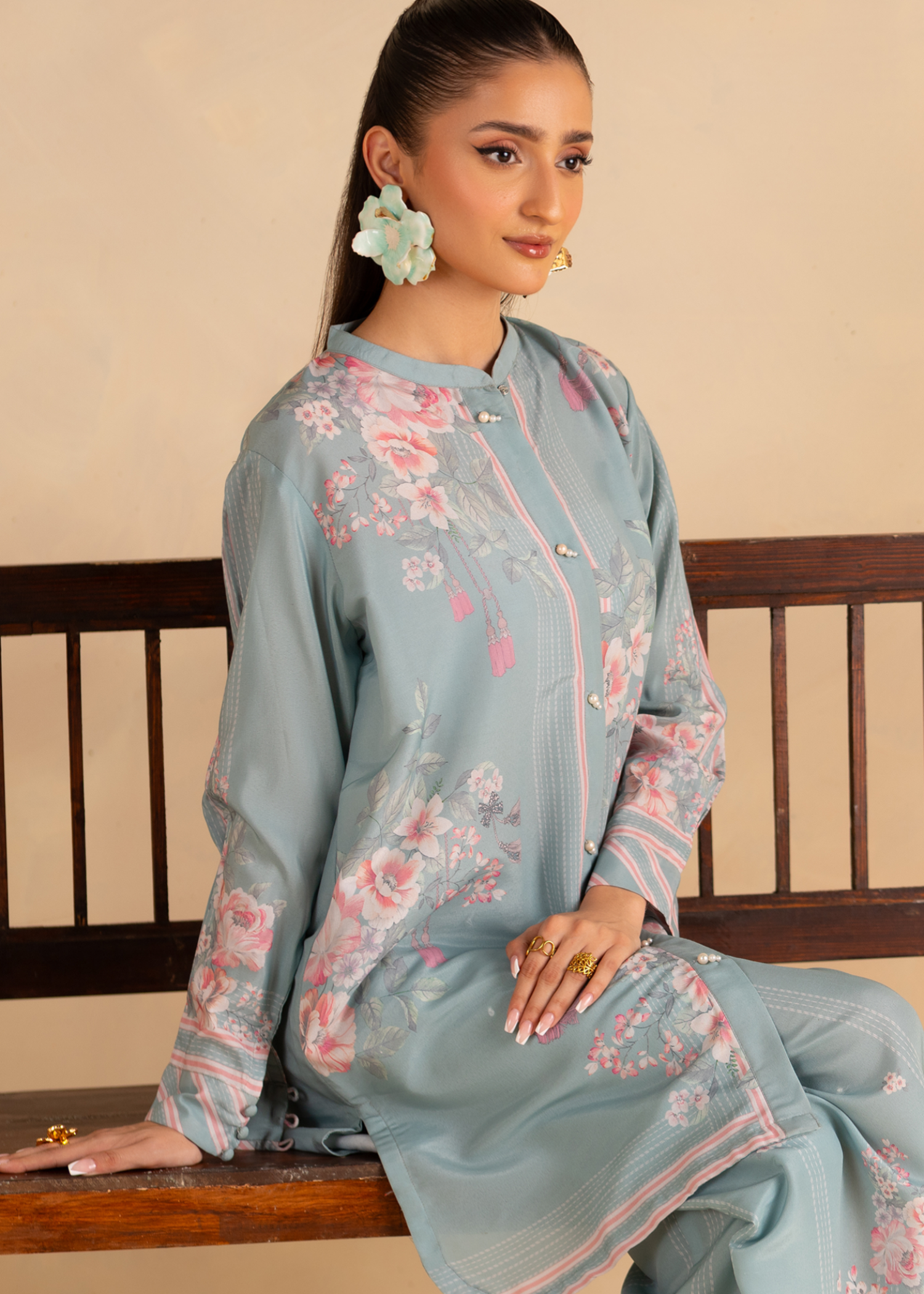 blended cambric Co Ord Sets in Powder blue