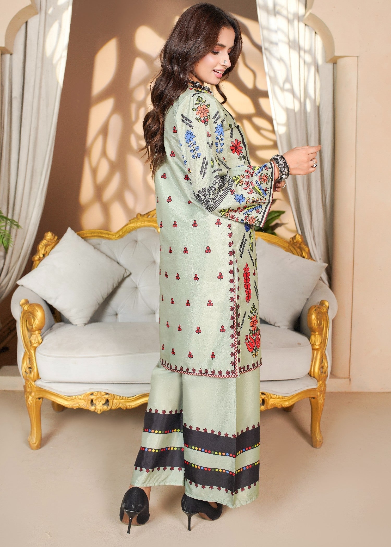 polyester crepe Co Ord Sets in Pastel green