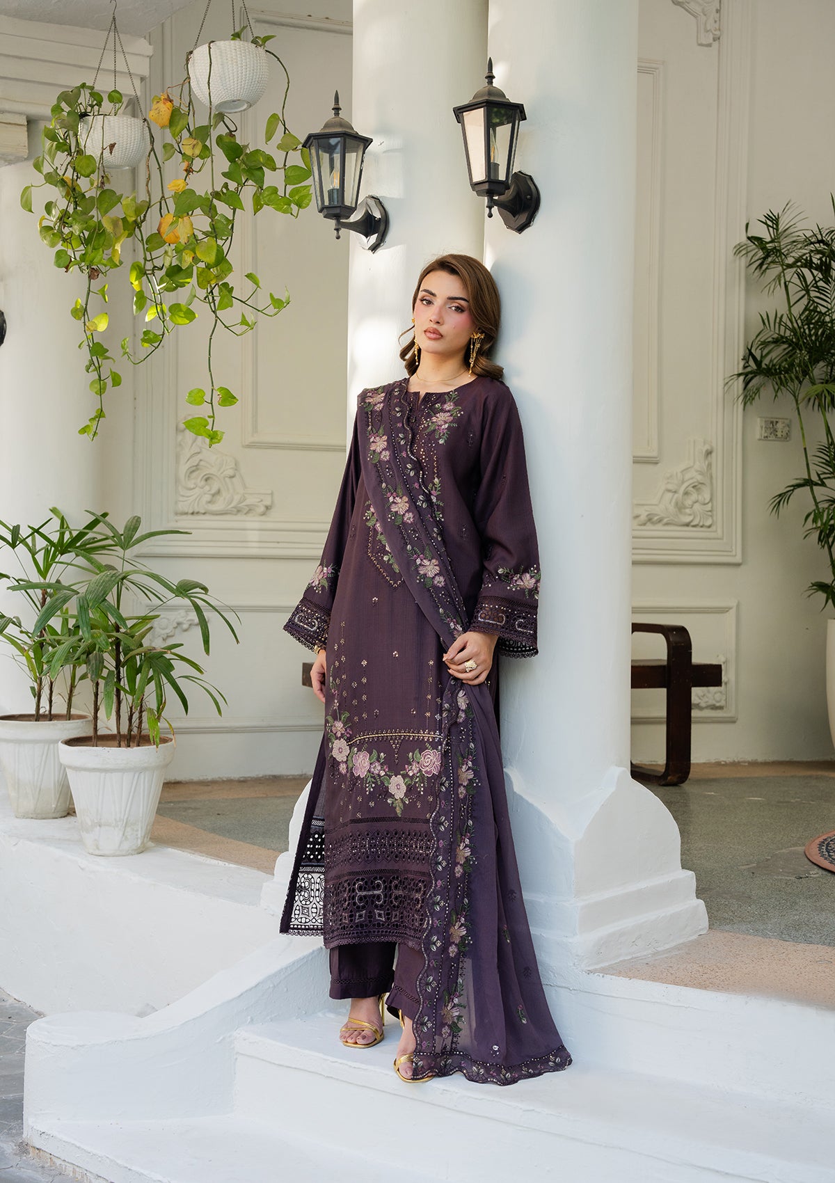 cotton Kurta Set in Deep purple