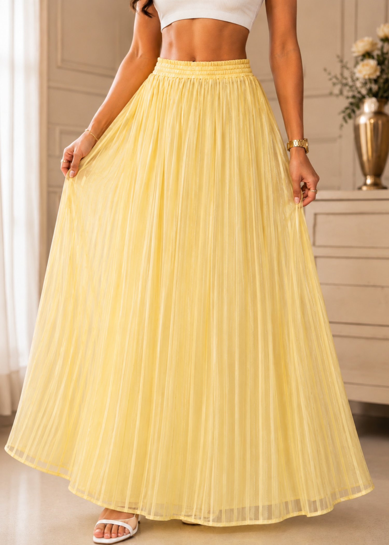 polyester chiffon Skirt in Yellow