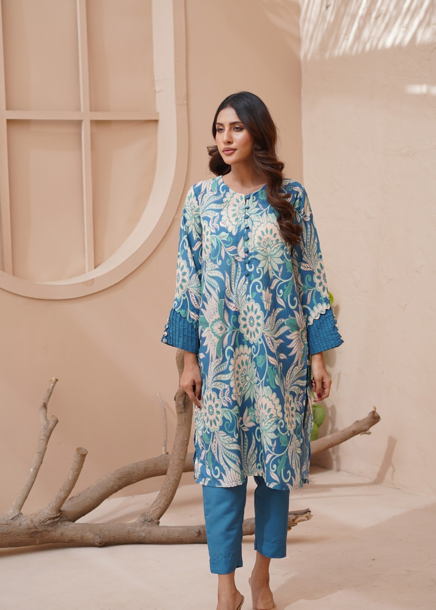 cambric Kurta Set in Sea green