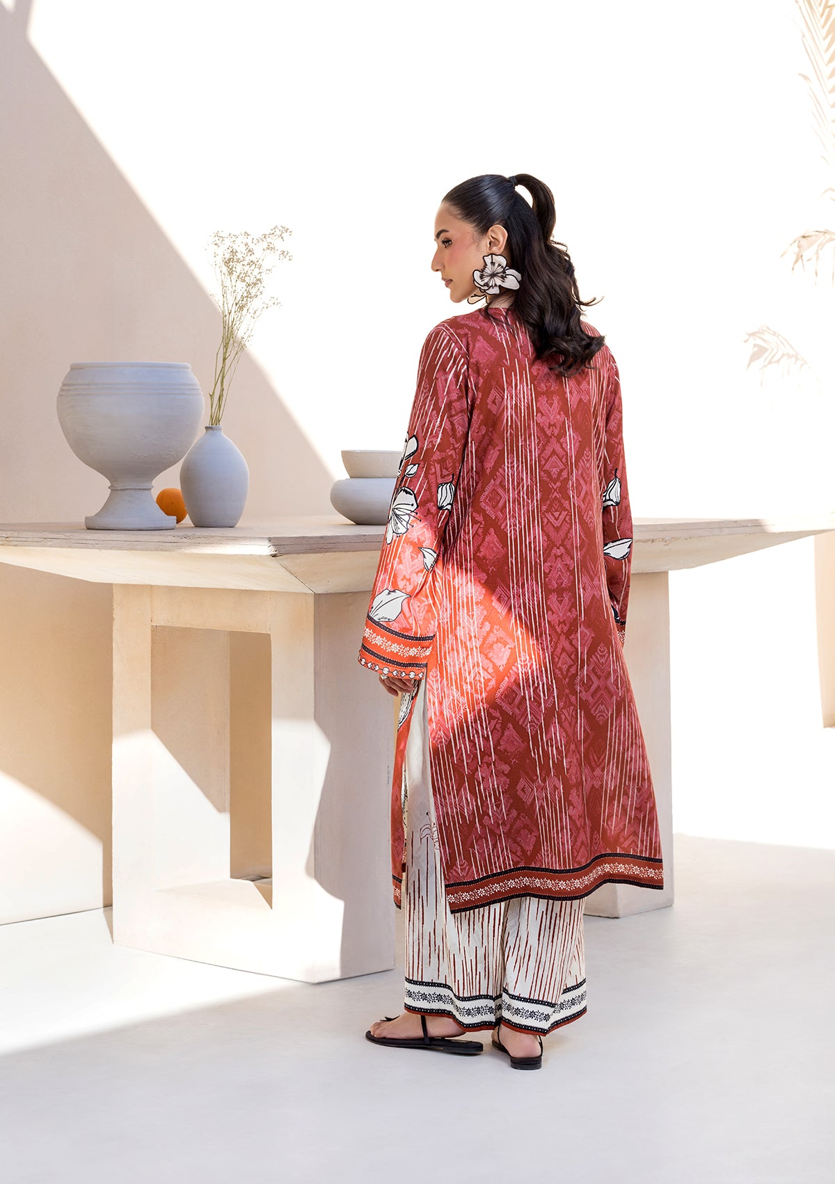 lawn Kurta Set in Rust red