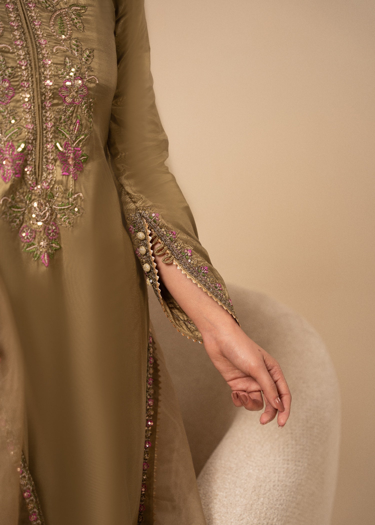silk Kurta Set in Tan brown