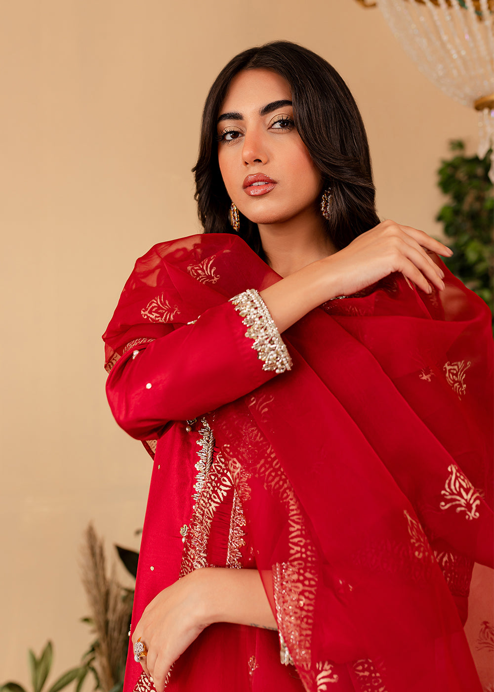 raw silk Kurta Set in Red