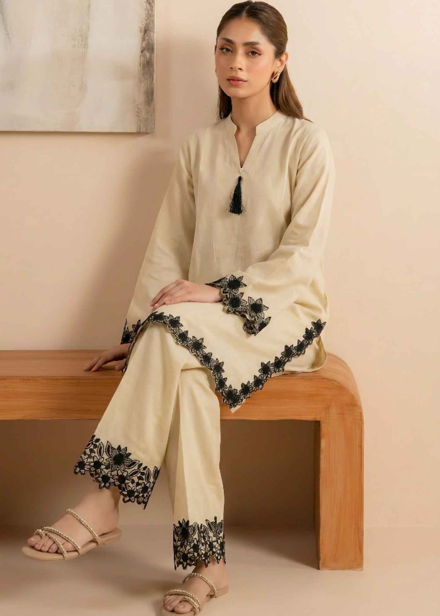 linen Kurta Set in Beige