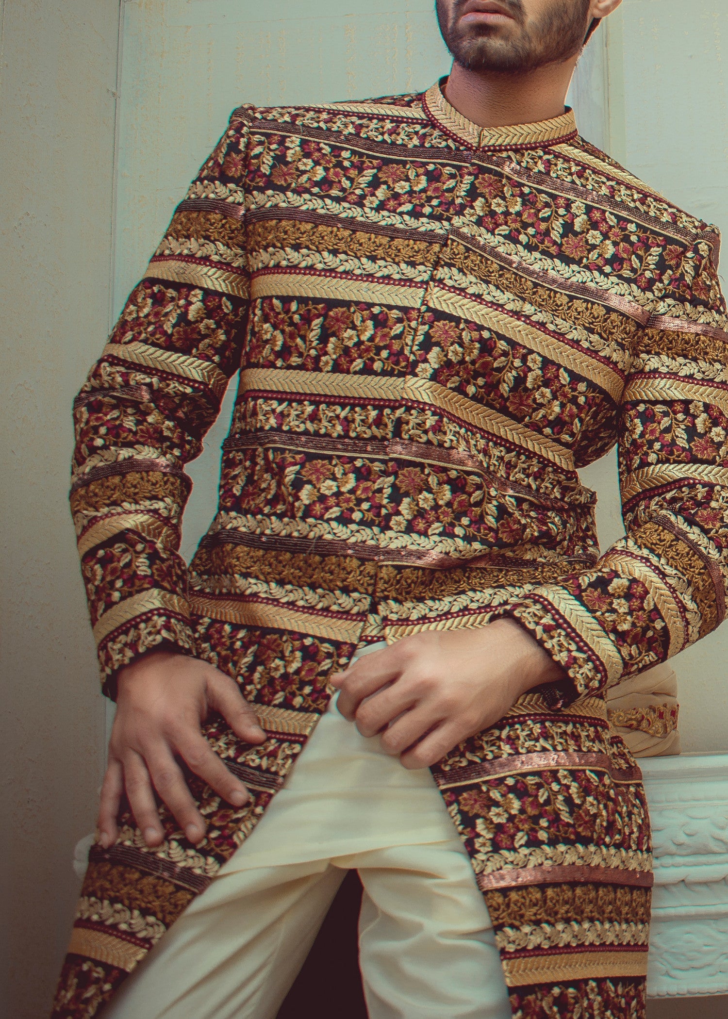 suiting Sherwani in Gold
