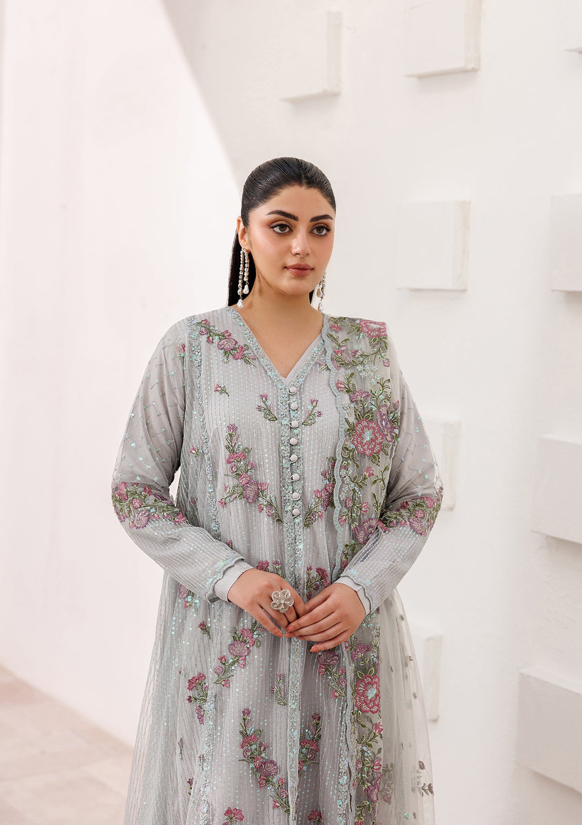 pk raw silk Kurta Set in Ash grey