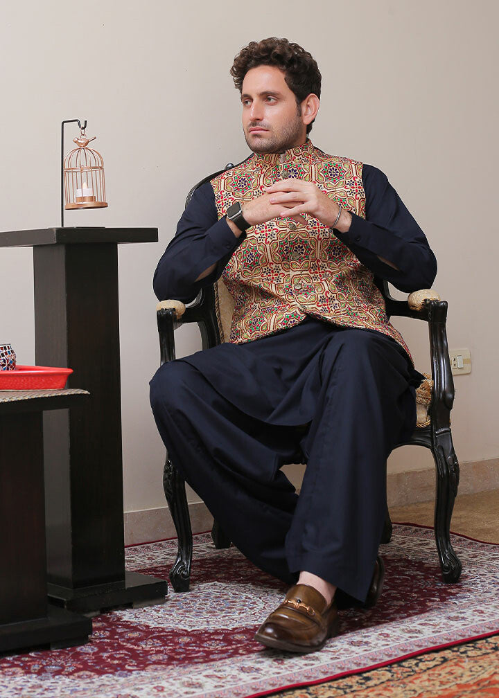 banarsi silk Waistcoat in Multi