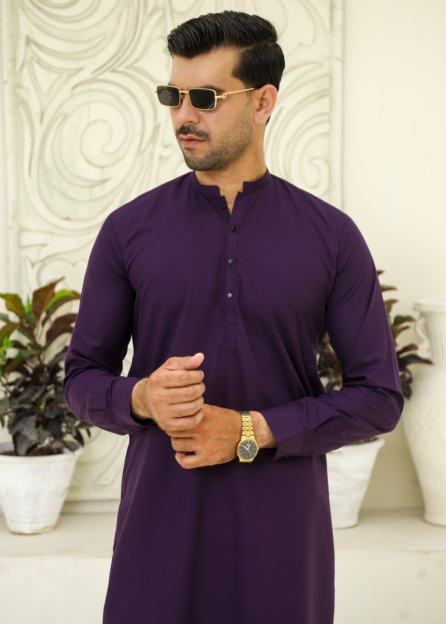 wash & wear Kurta Set in Plum purple