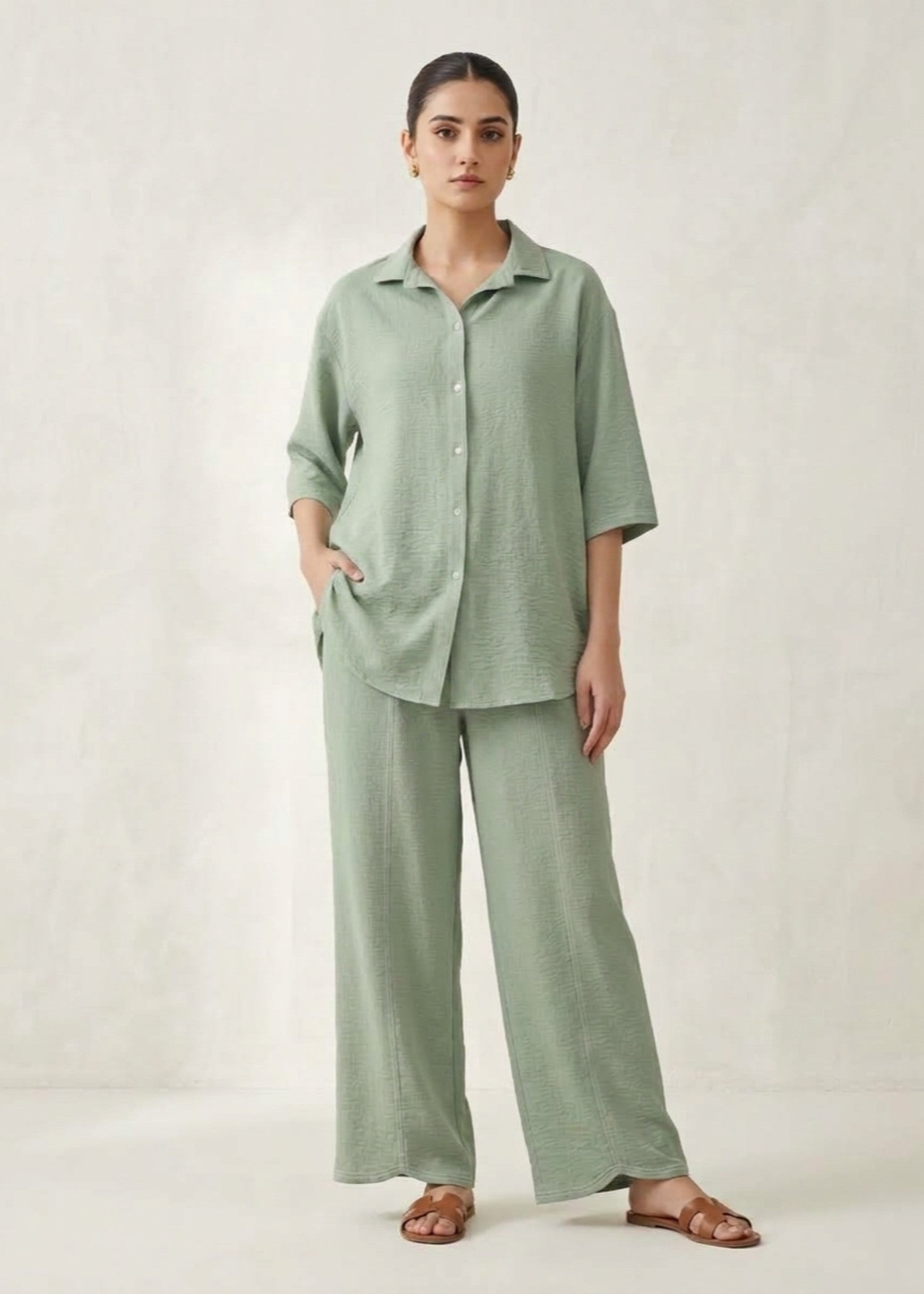 seersucker Top in Olive green