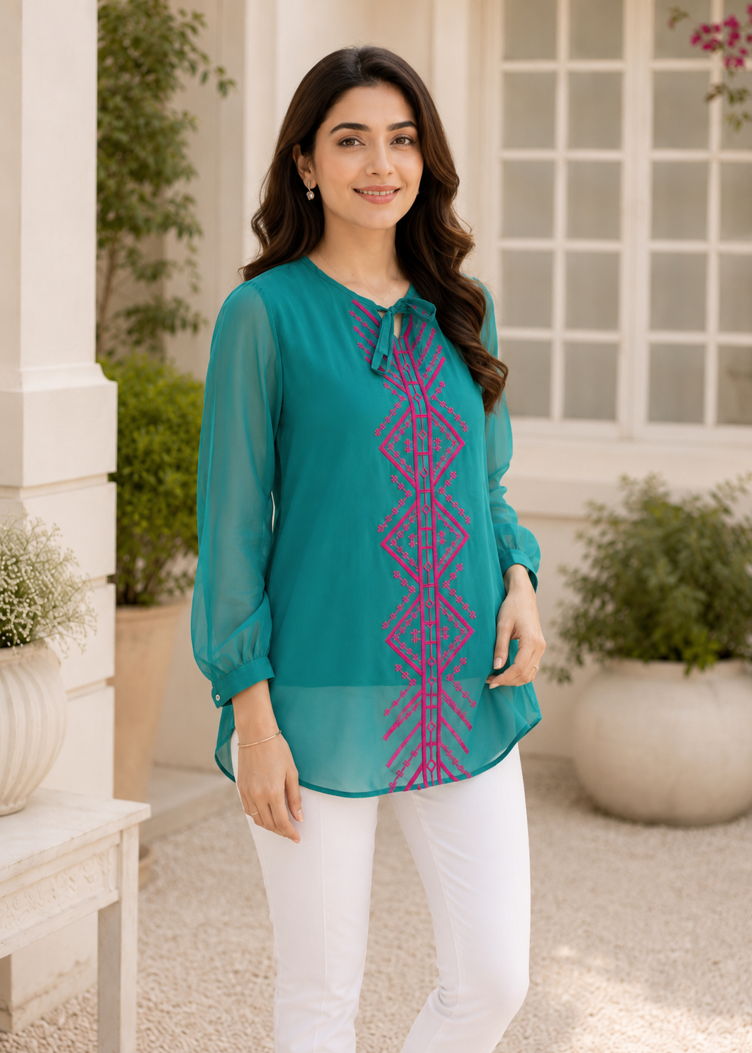 polyester chiffon Top in Teal