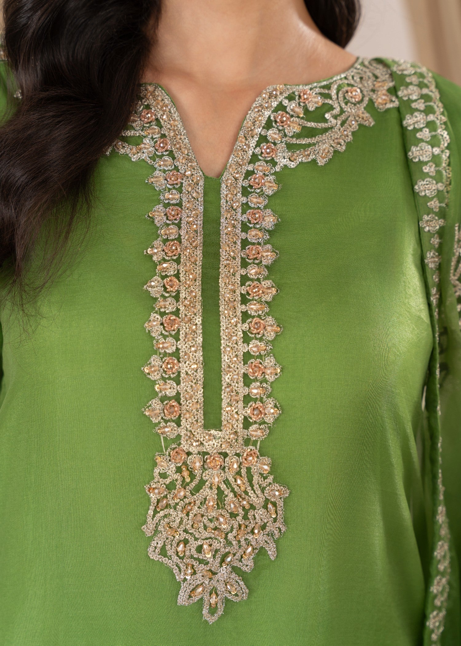 organza Kurta Set in Kelly green