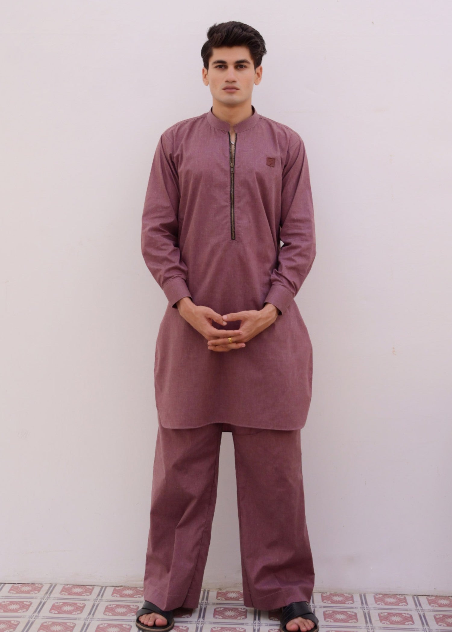 irish linen Kurta Set in Maroon
