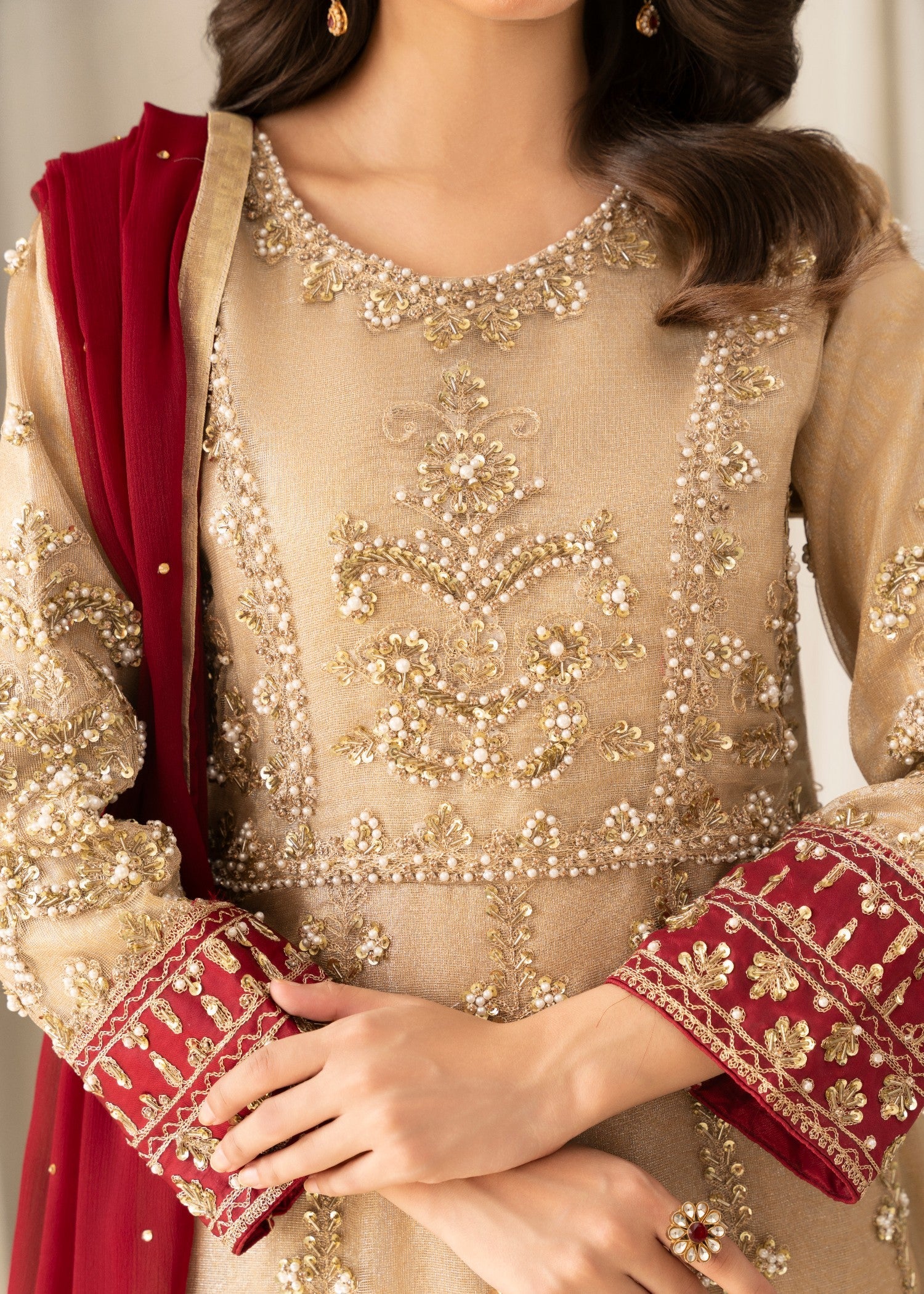 zari net Maxi in Golden brown