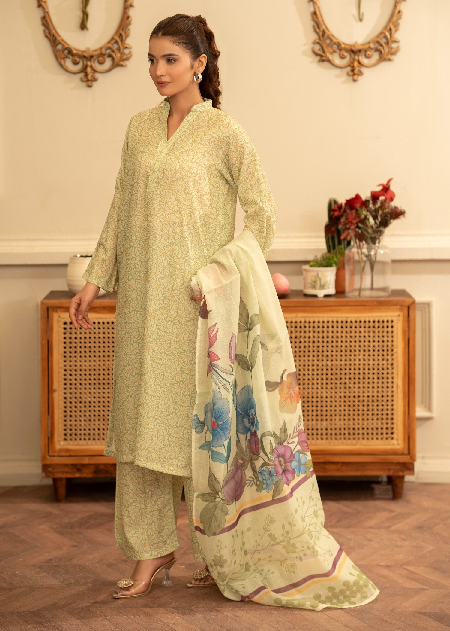 poly lawn Kurta Set in Lemonade