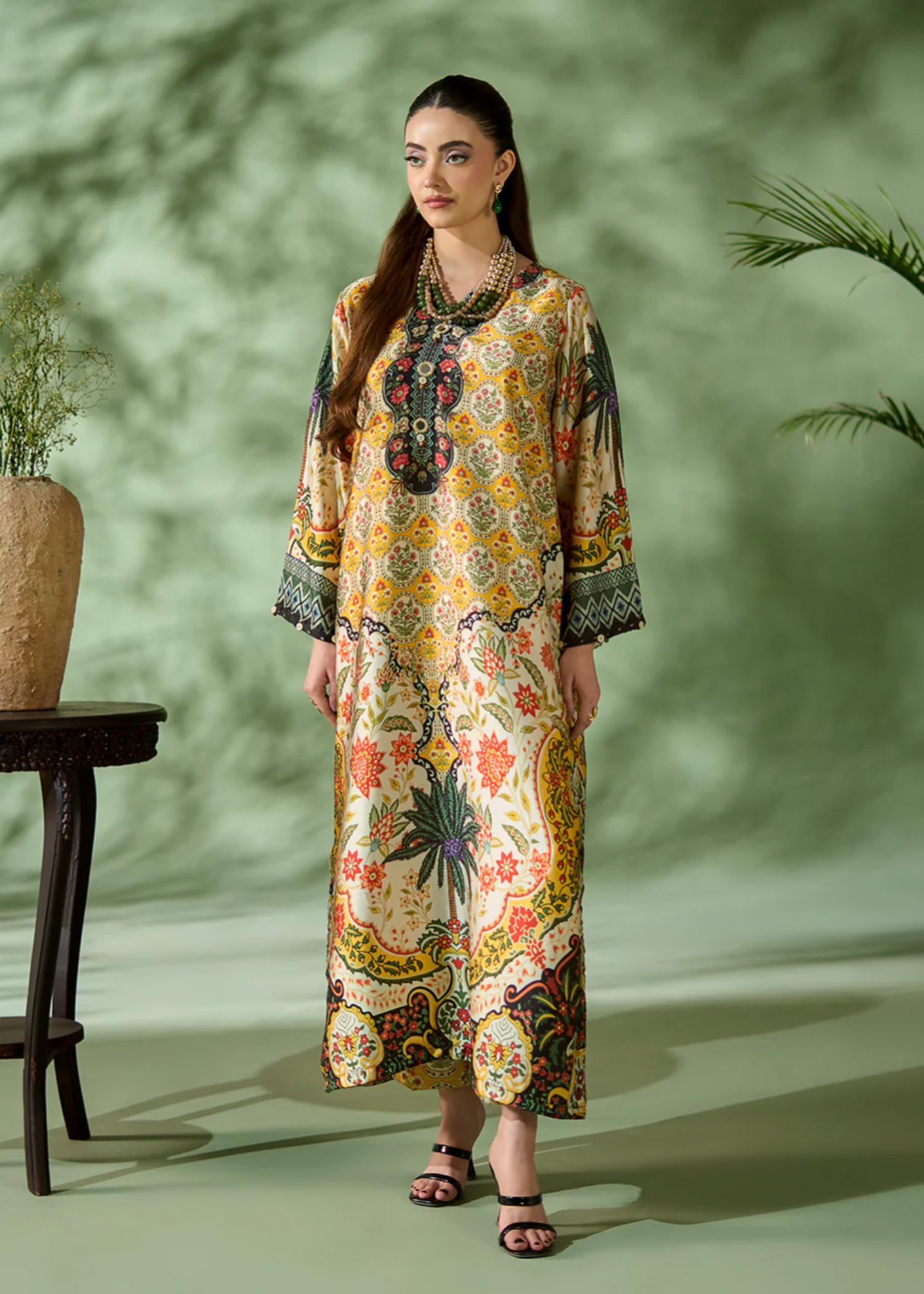 silk Kaftan in Mellow yellow