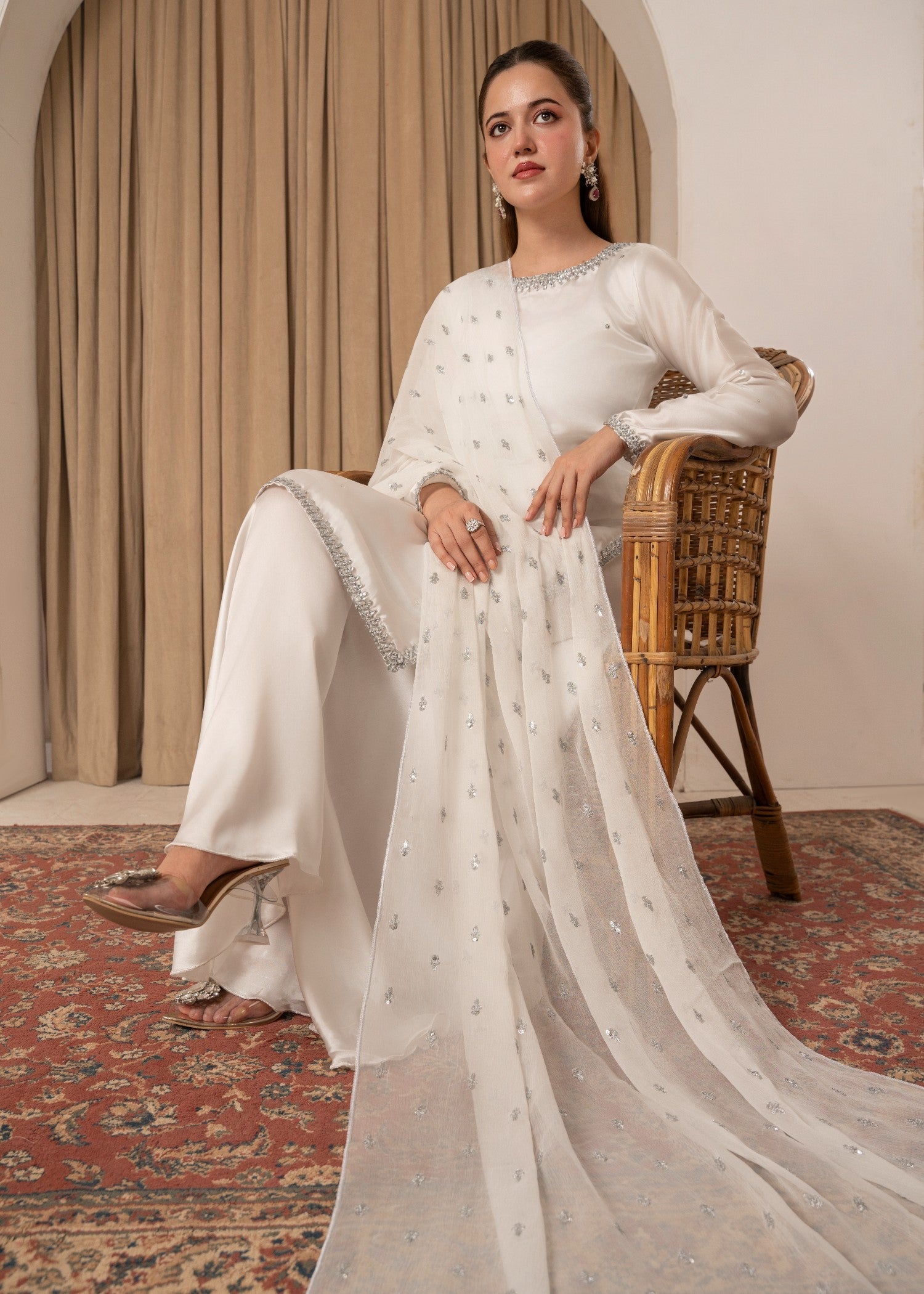 poly silk Sharara in White