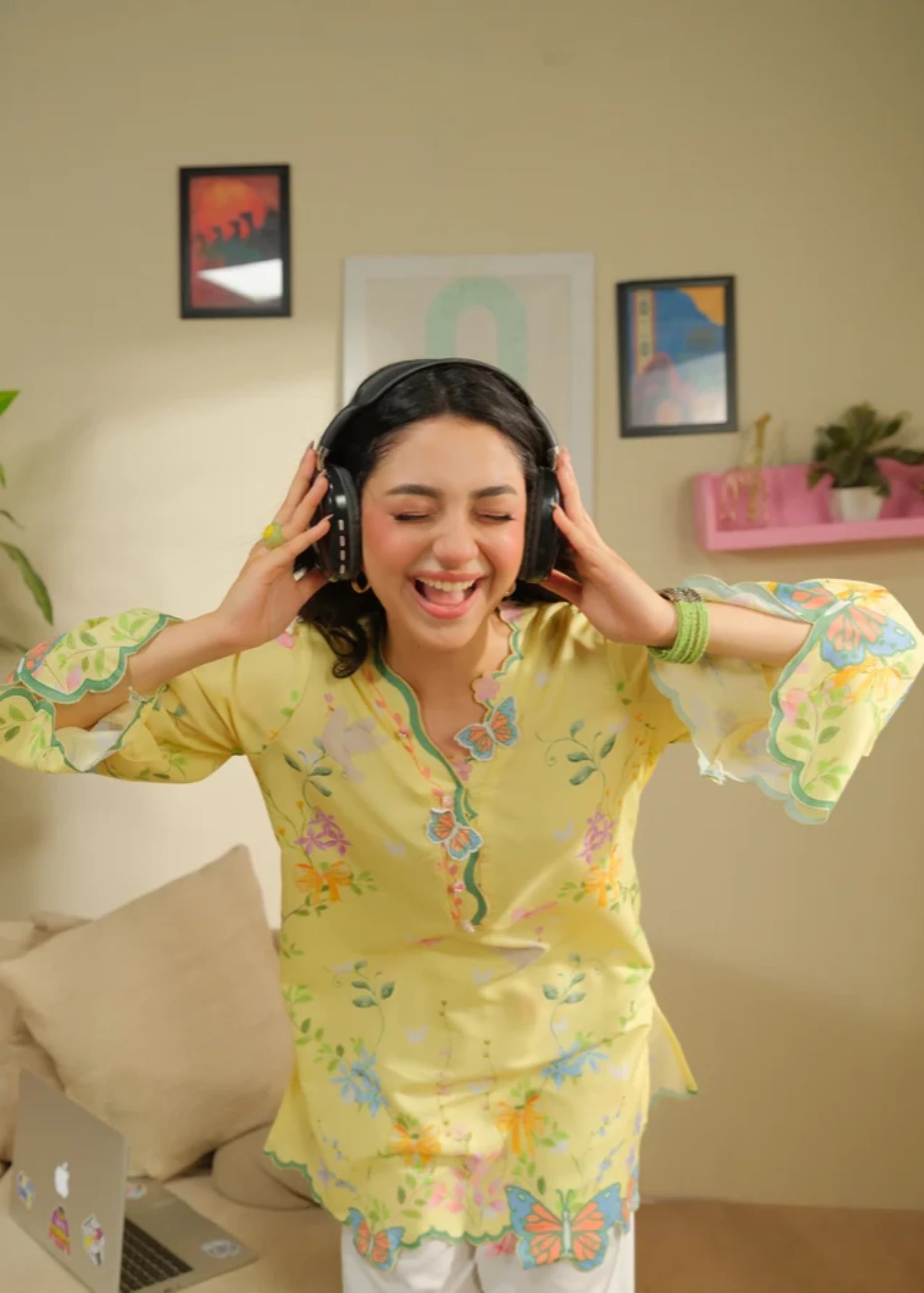 cambric Kurta Set in Yellow