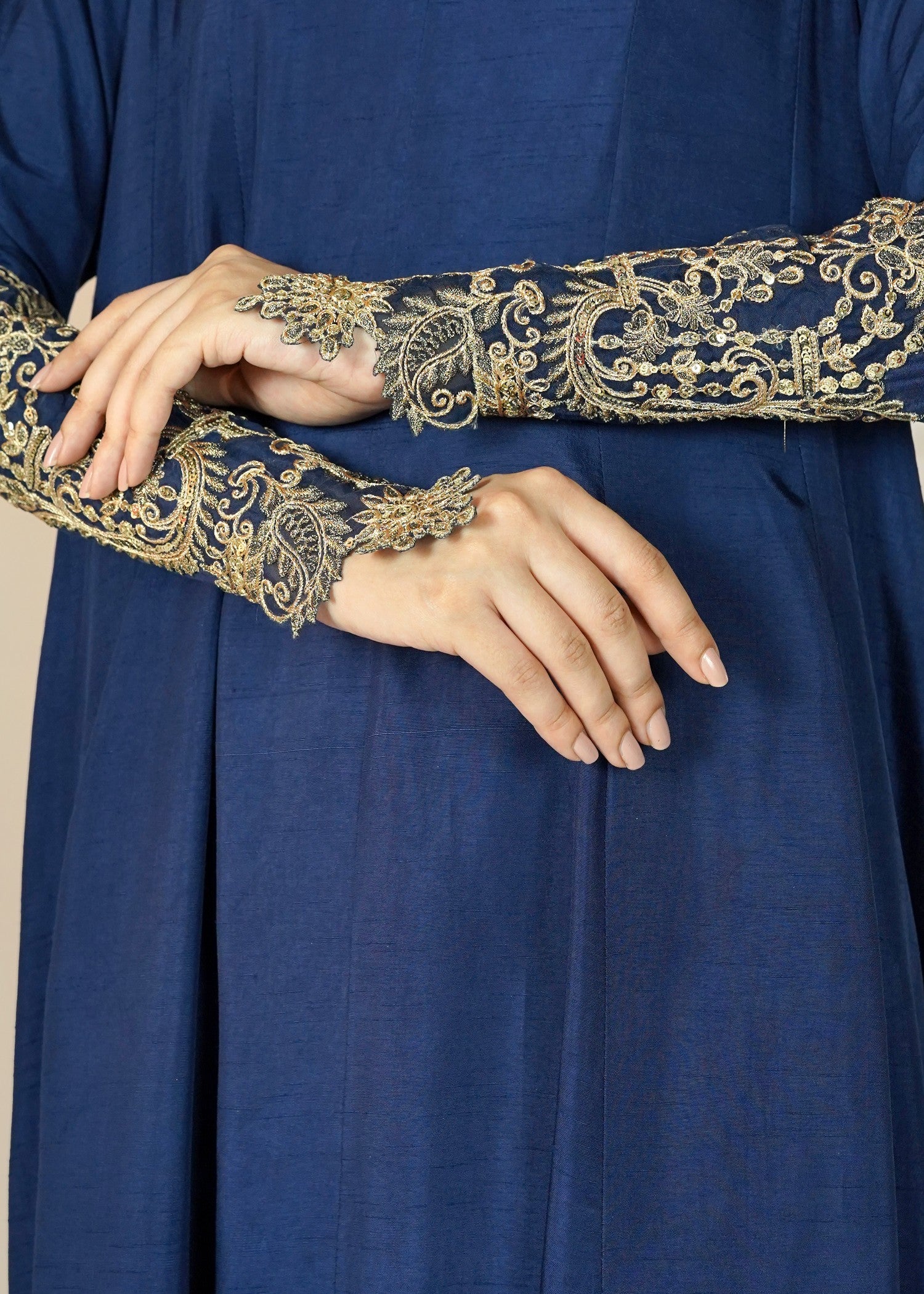 korean raw silk Maxi in Navy blue