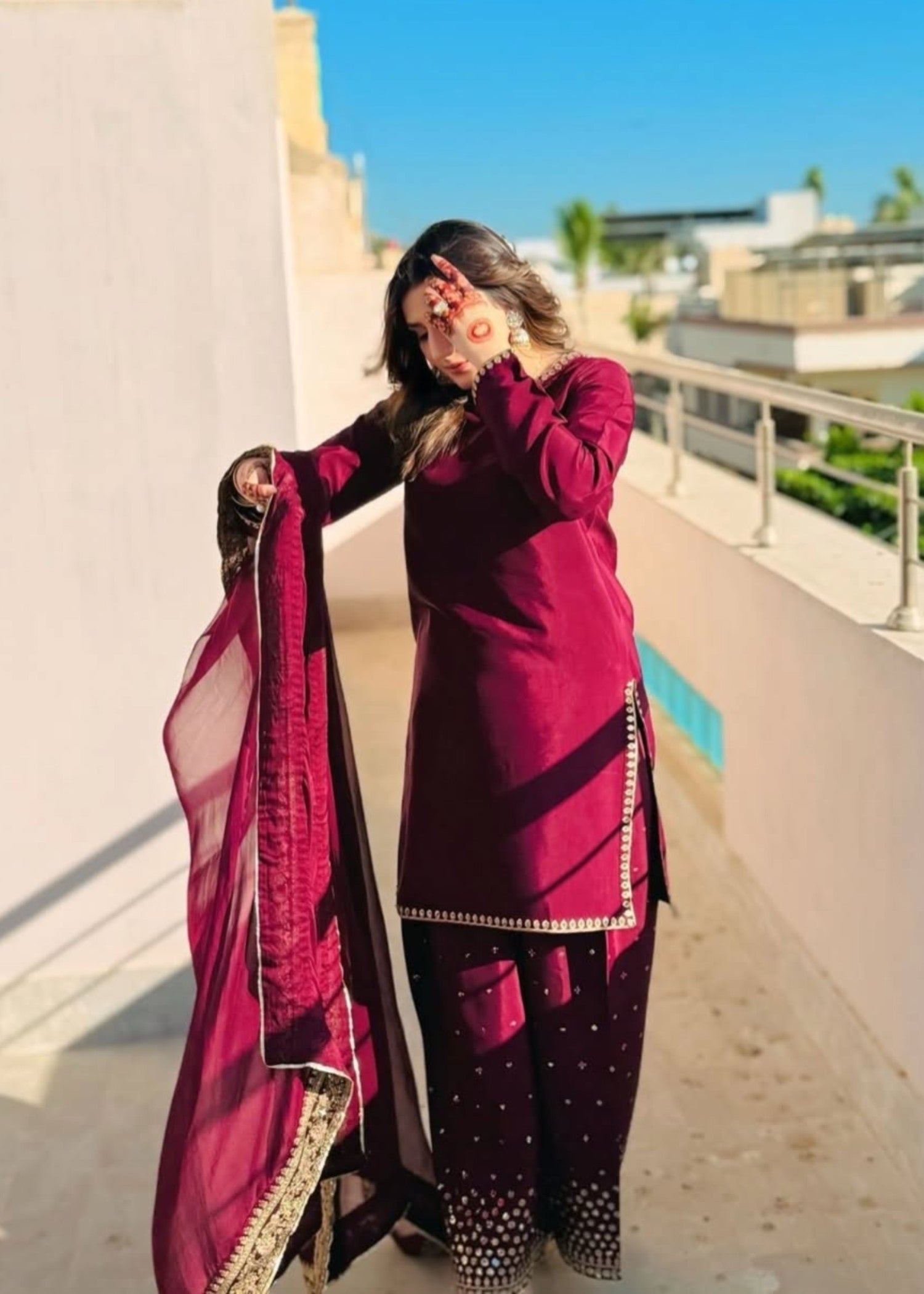 cotton Kurta Set in Maroon