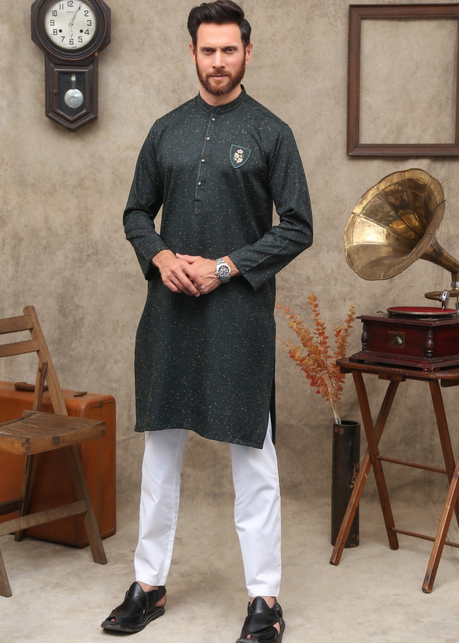 cotton viscose Kurta in Dark green