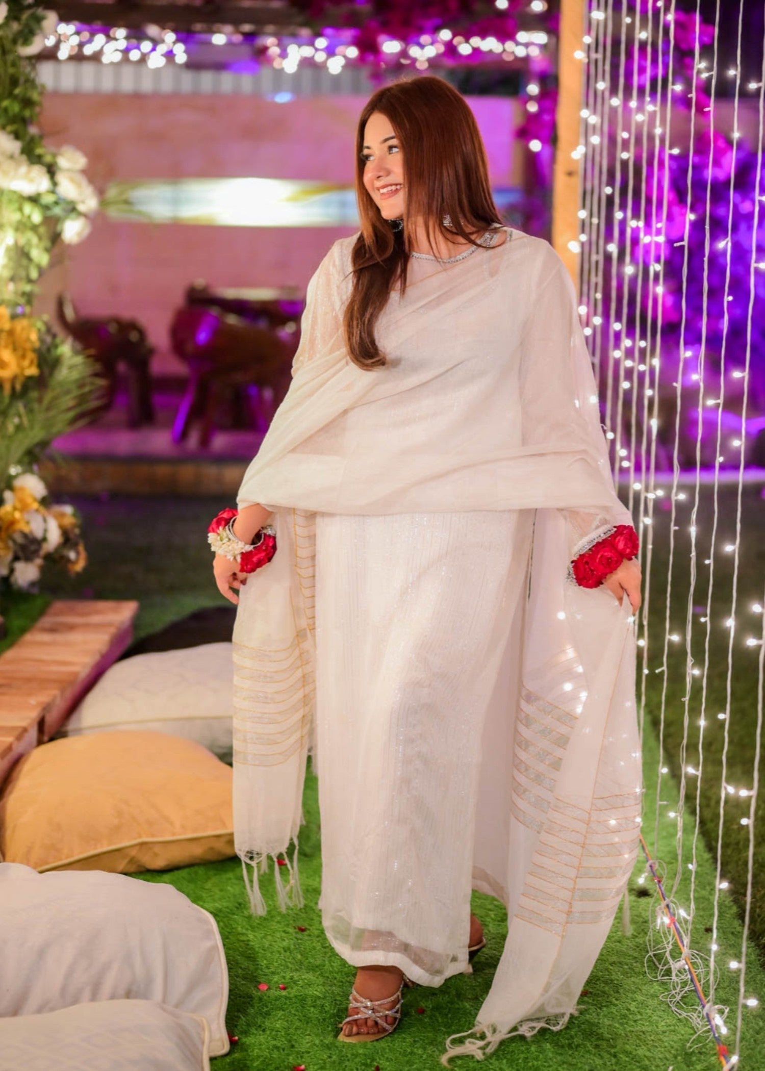 zari jacquard Kurta Set in White