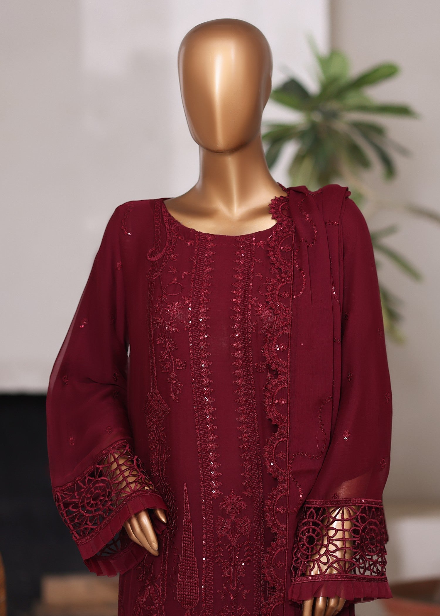bemberg crinkle chiffon Kurta Set in Sangria