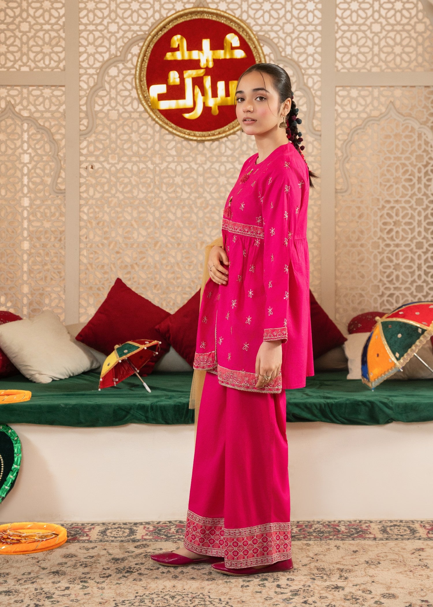 cotton Short Frock in Hot pink