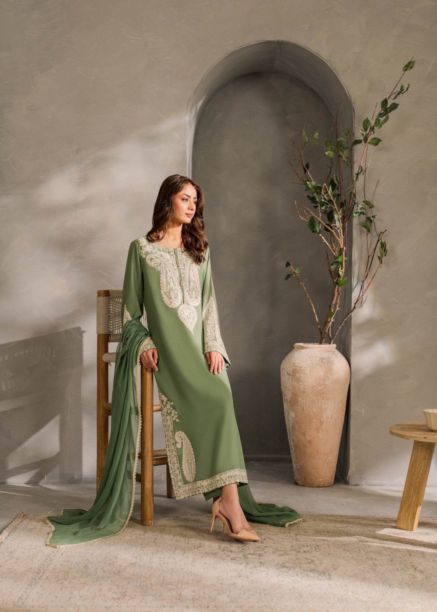 linen Kurta Set in Pistachio green