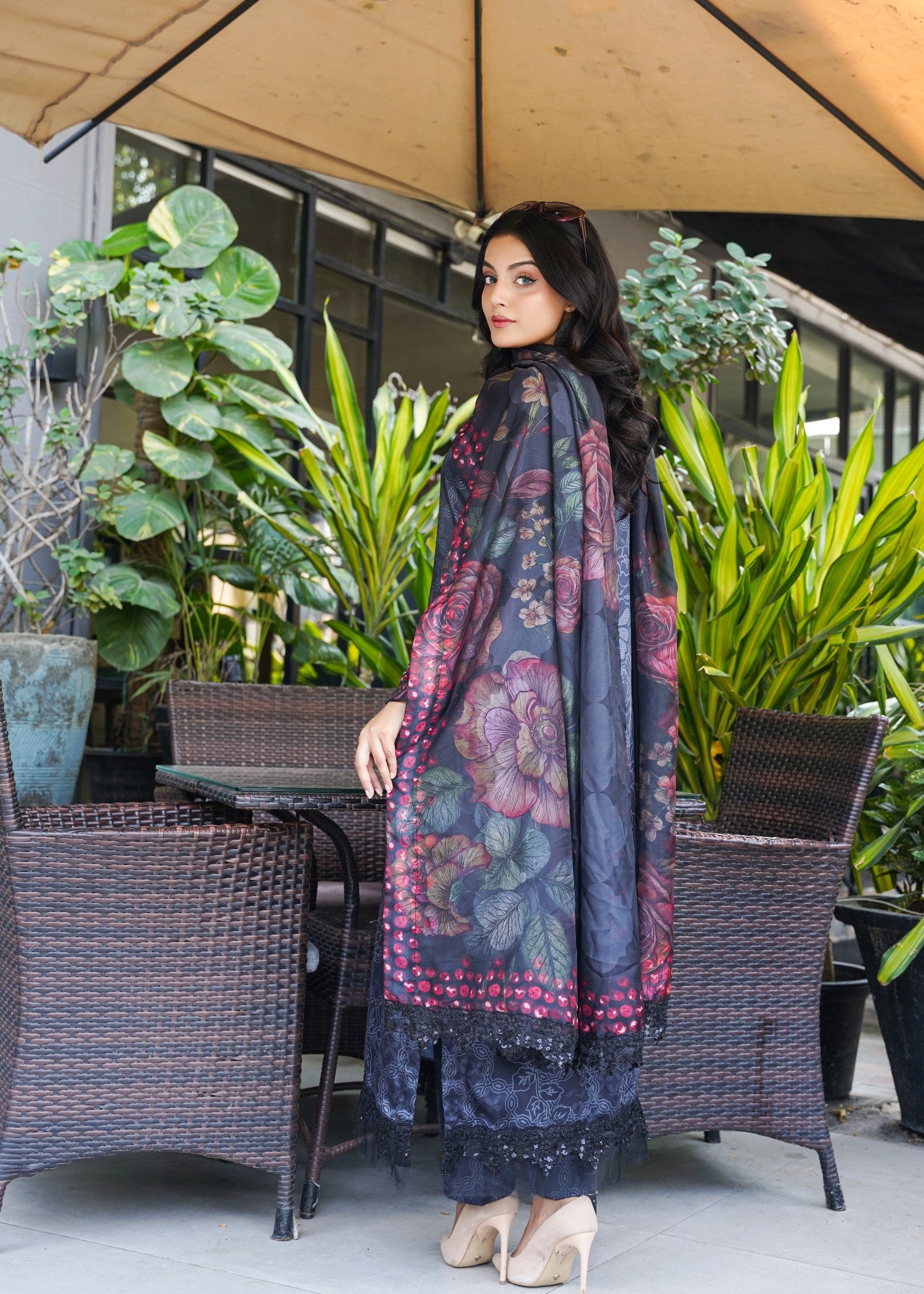 silk Kurta Set in Dark grey