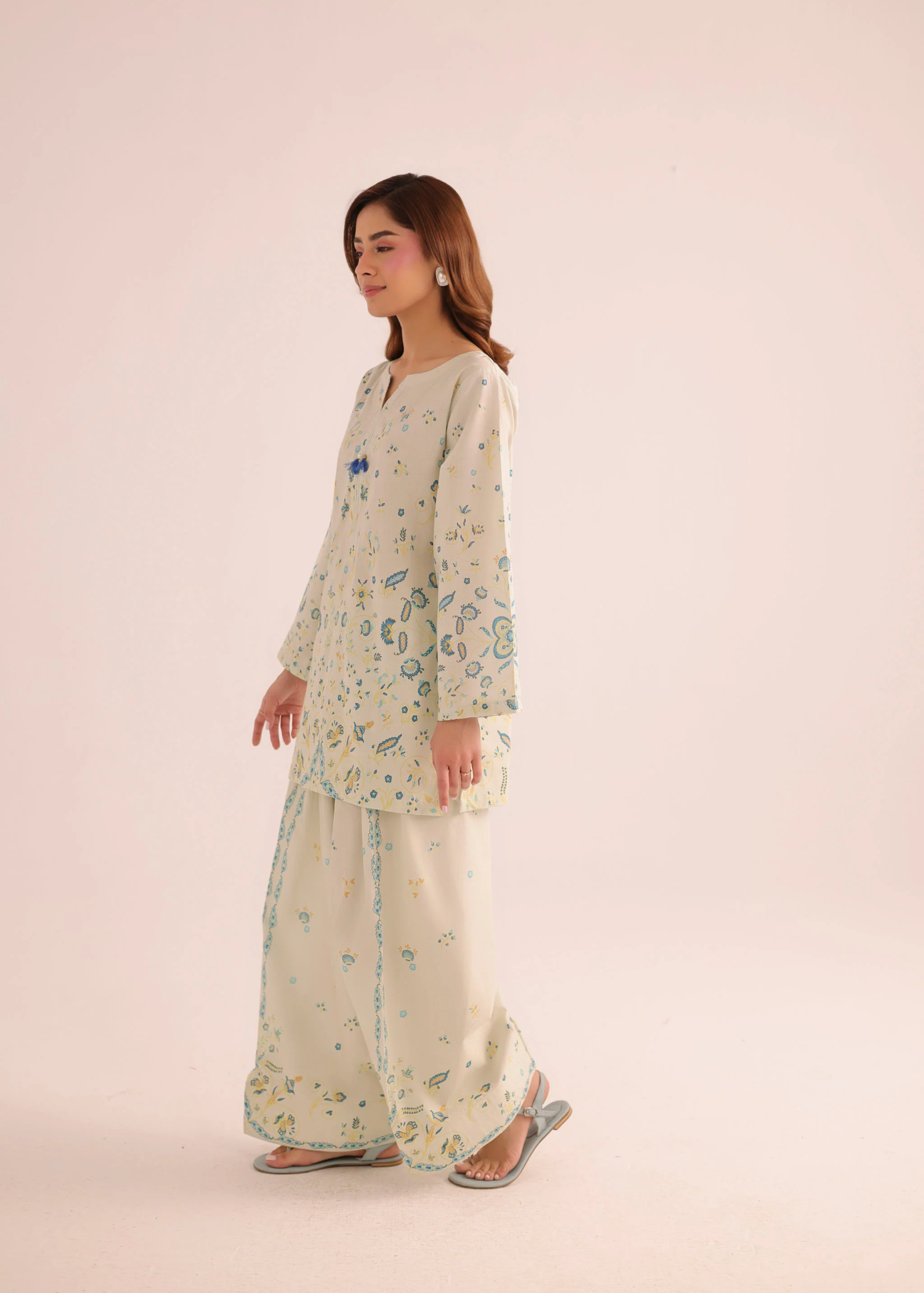 poly lawn Kurta Set in Sage green