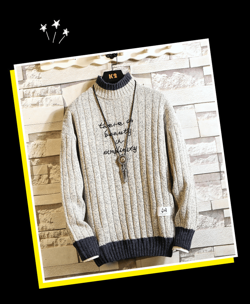 Long Sleeve Thick Half High Neck Letter Pullover Sweater for Men