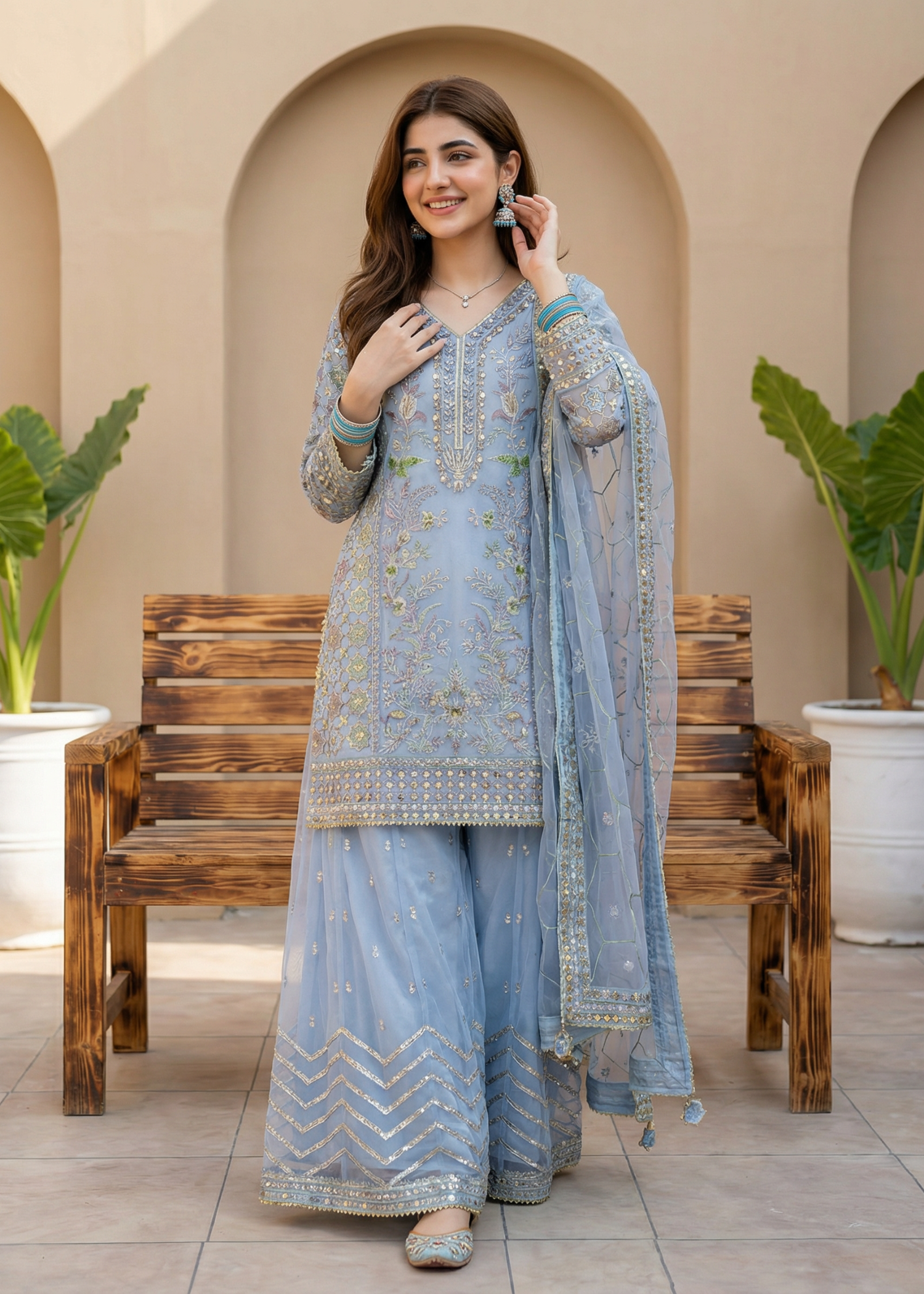 organza Sharara in Ice blue